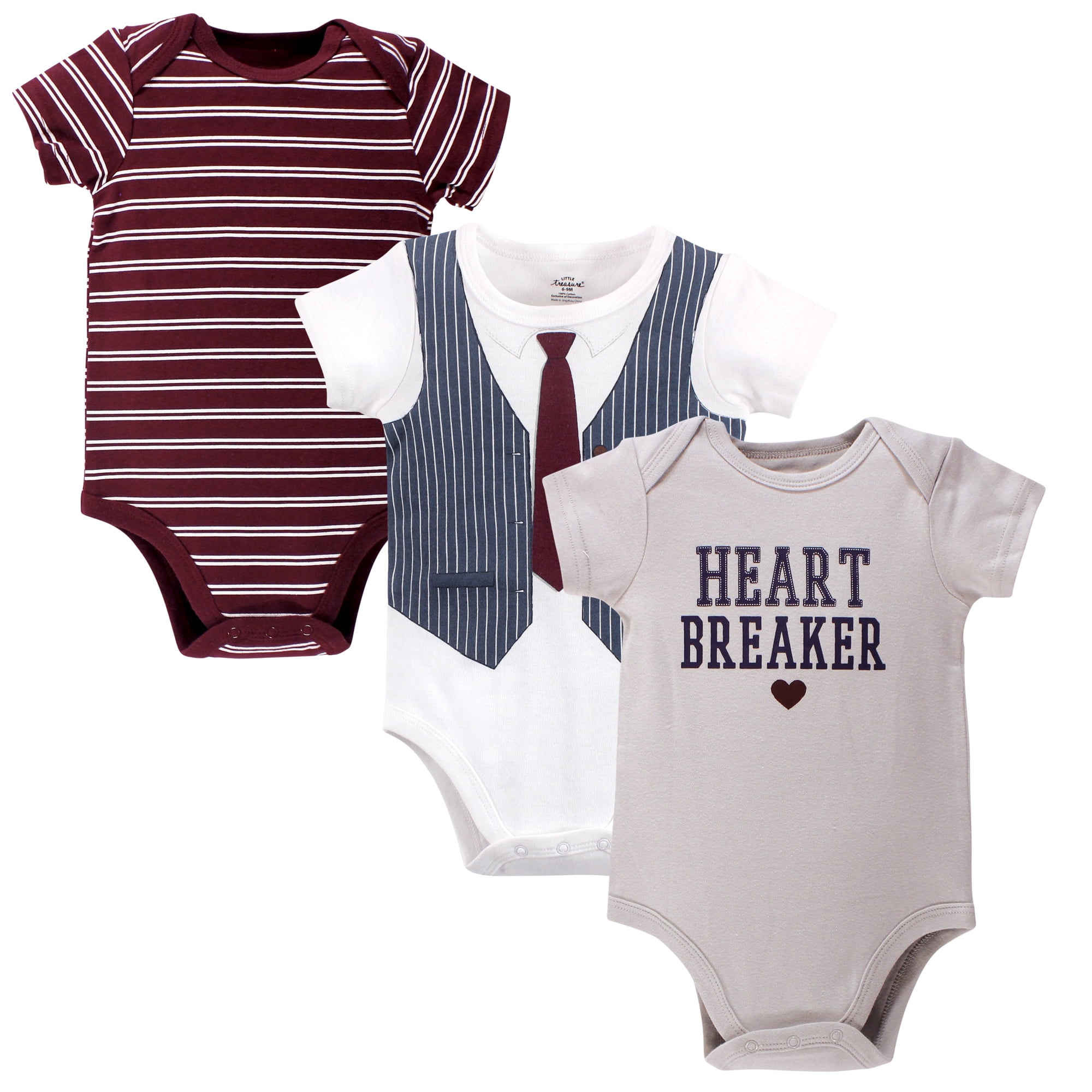 Luvable Friends Little Treasure Bodysuits 3pk, Heartbreaker, 3-6M