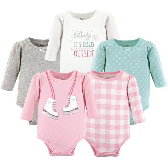 Luvable Friends Little Treasure Long-Sleeve Bodysuits 5pk, Frosty Skates, 0-3M