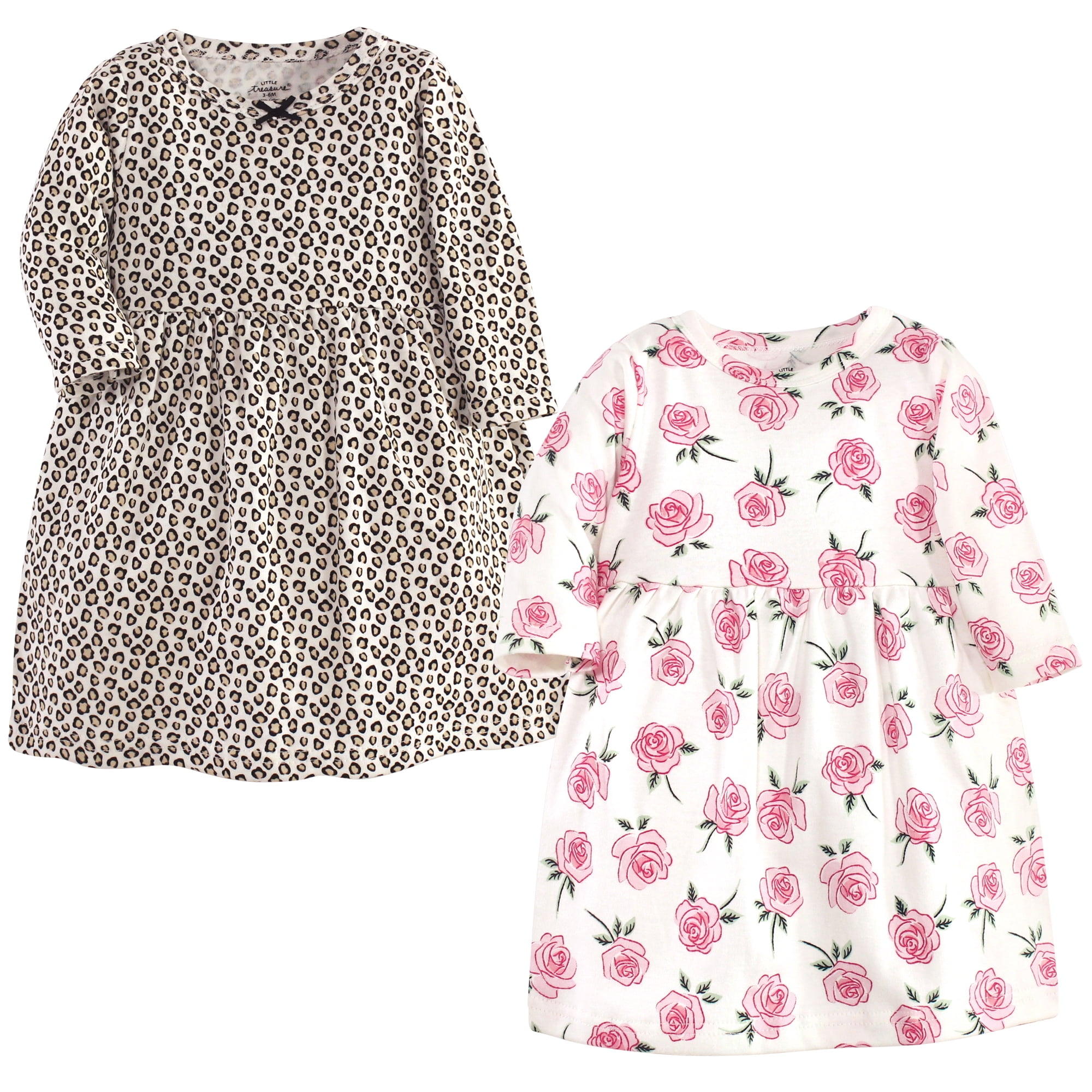 Luvable Friends Little Treasure Long-Sleeve Dresses 2pk, Rosy Wildcat, 18-24M
