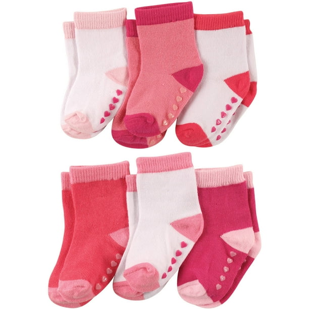 Luvable Friends Newborn Baby Girls NonSkid Crew Socks 6 Pack