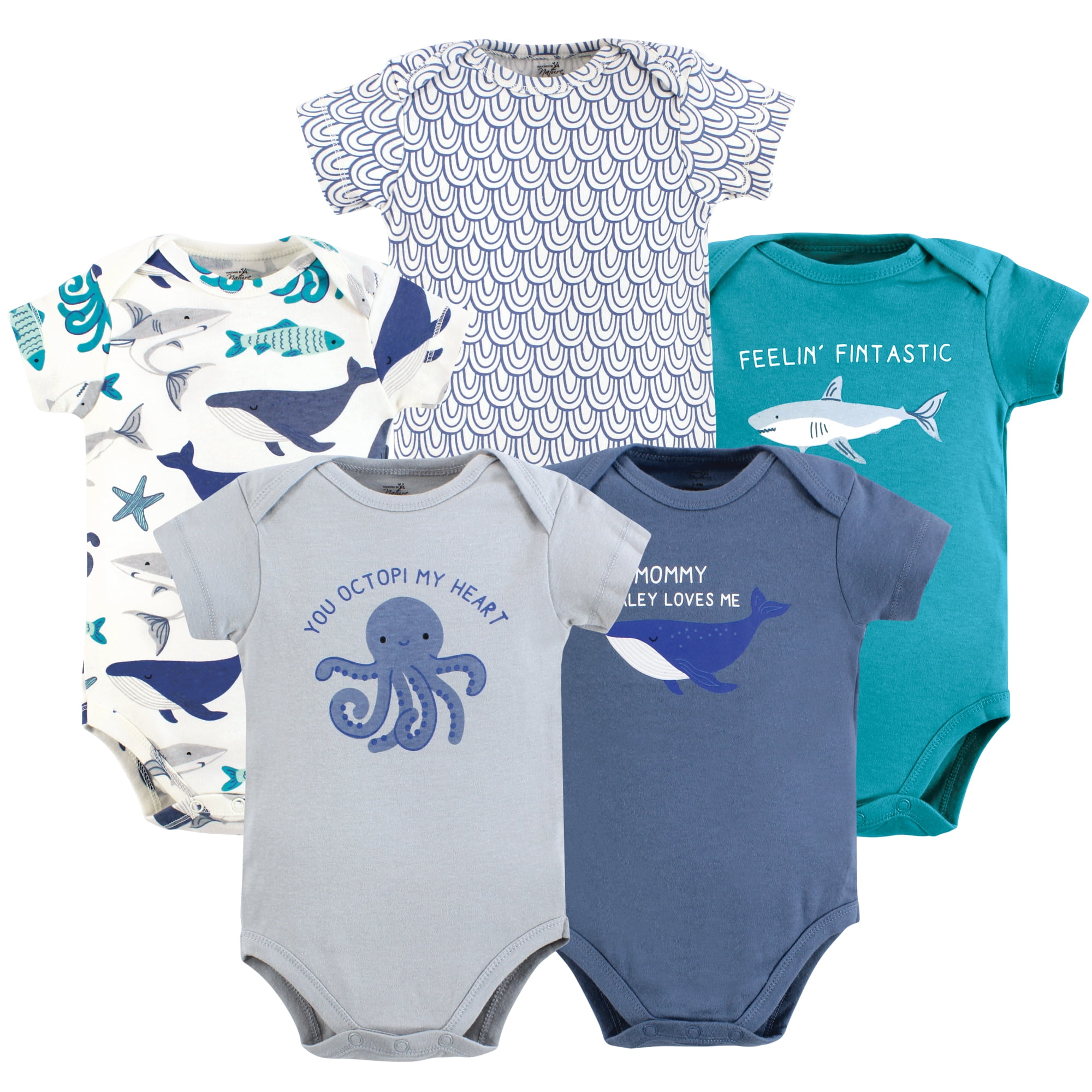Luvable Friends Touched by Nature Bodysuits 5pk, Ocean Depths, 18-24M