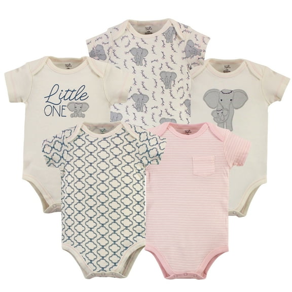 Luvable Friends Touched by Nature Bodysuits 5pk, Pink Elephant, 18-24M