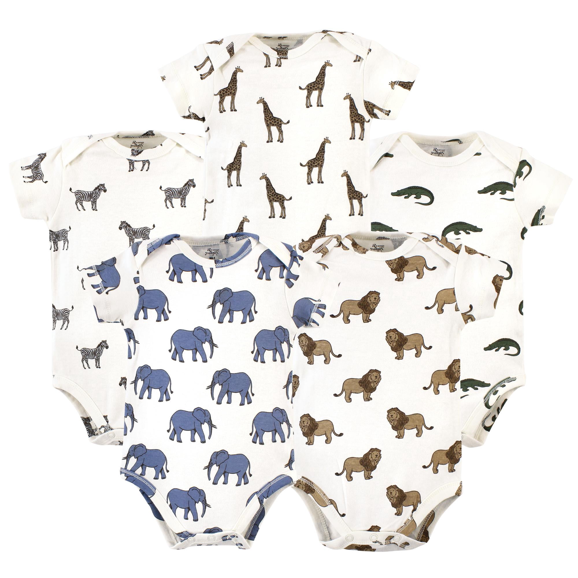 Luvable Friends Touched by Nature Bodysuits 5pk, Safari Animal Creatures, 6-9M