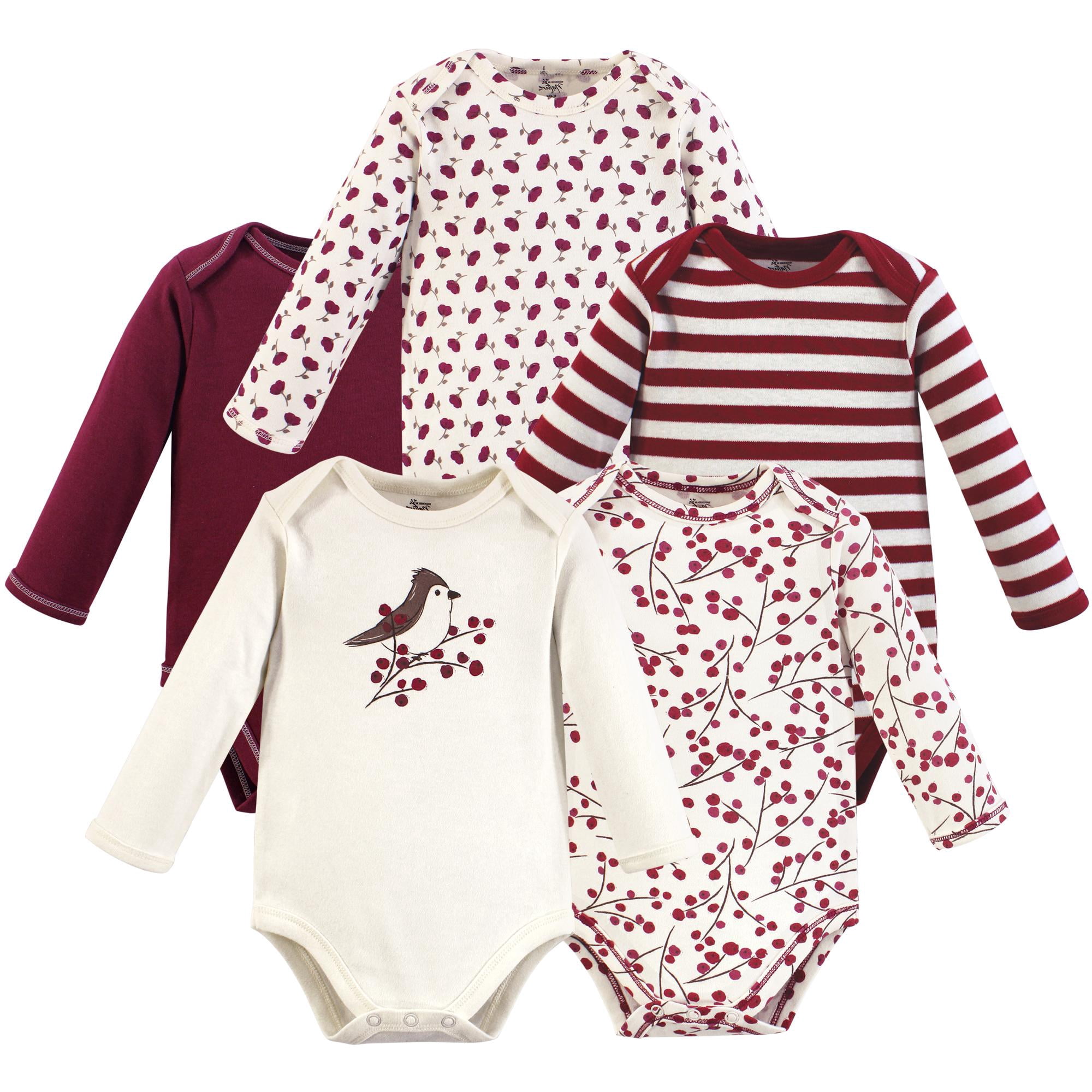 Luvable Friends Touched by Nature Long-Sleeve Bodysuits 5pk, Berry Blossom, 9-12M