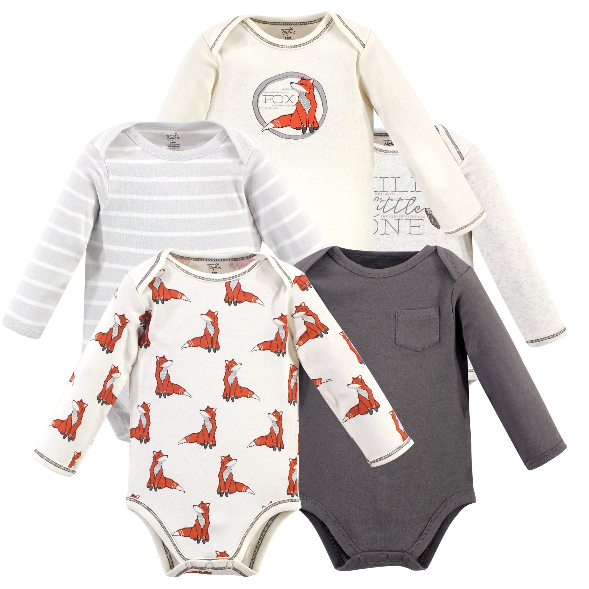 Luvable Friends Touched by Nature Long-Sleeve Bodysuits 5pk, Forest Fables, 9-12M