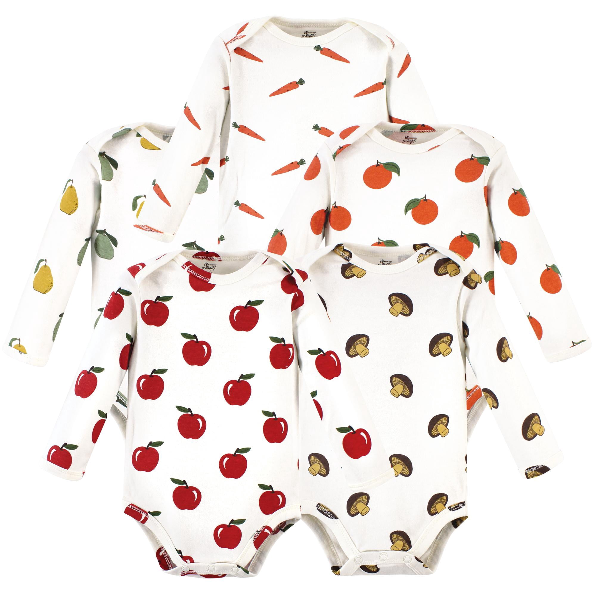 Luvable Friends Touched by Nature Long-Sleeve Bodysuits 5pk, Harvest Mix, Newborn