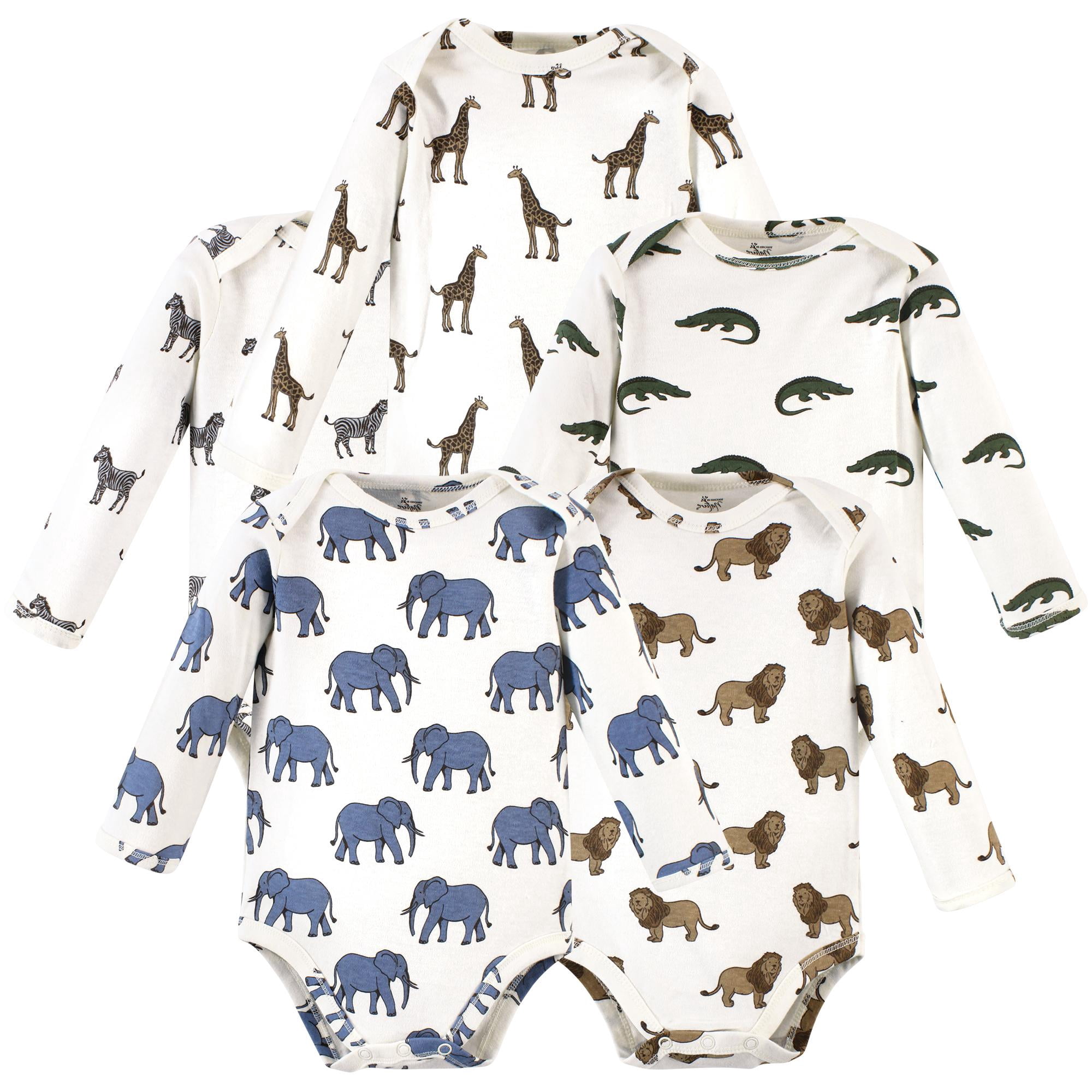 Luvable Friends Touched by Nature Long-Sleeve Bodysuits 5pk, Jungle Friends, 18-24M