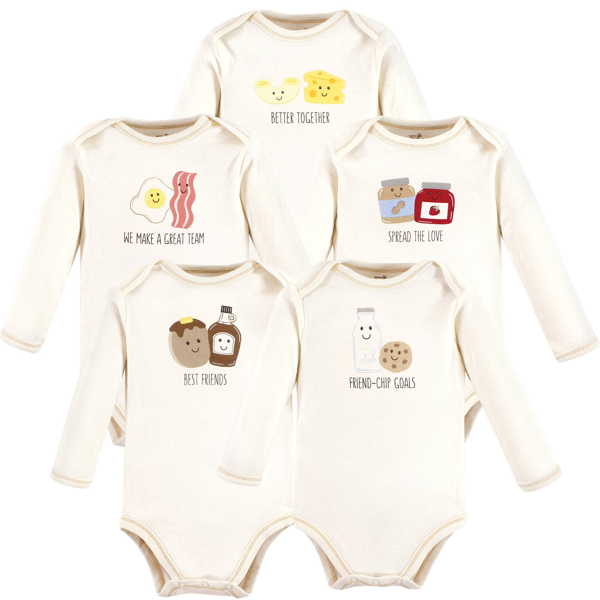 Luvable Friends Touched by Nature Long-Sleeve Bodysuits 5pk, Natural Pairings, Newborn