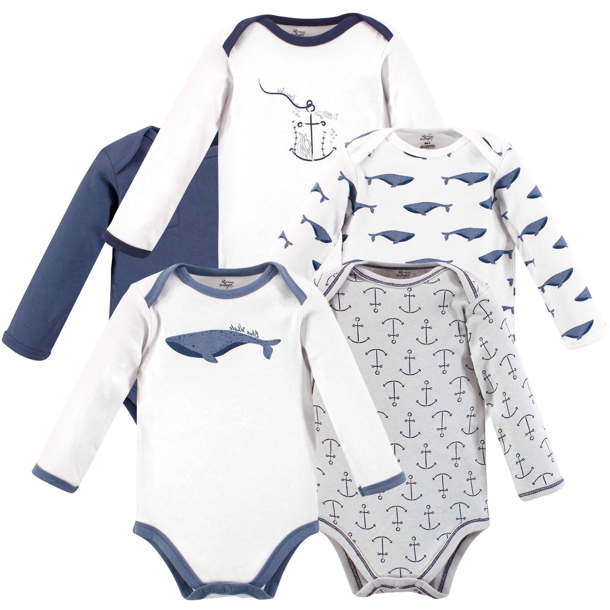 Luvable Friends Touched by Nature Long-Sleeve Bodysuits 5pk, Ocean Blue, 6-9M
