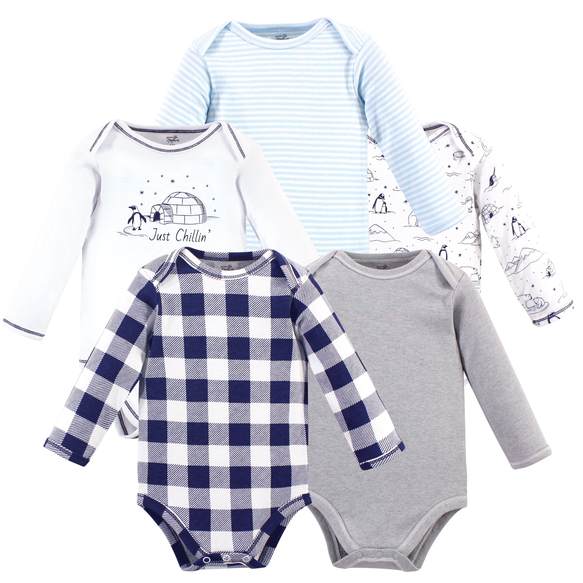Luvable Friends Touched by Nature Long-Sleeve Bodysuits 5pk, Polar White, 3-6M