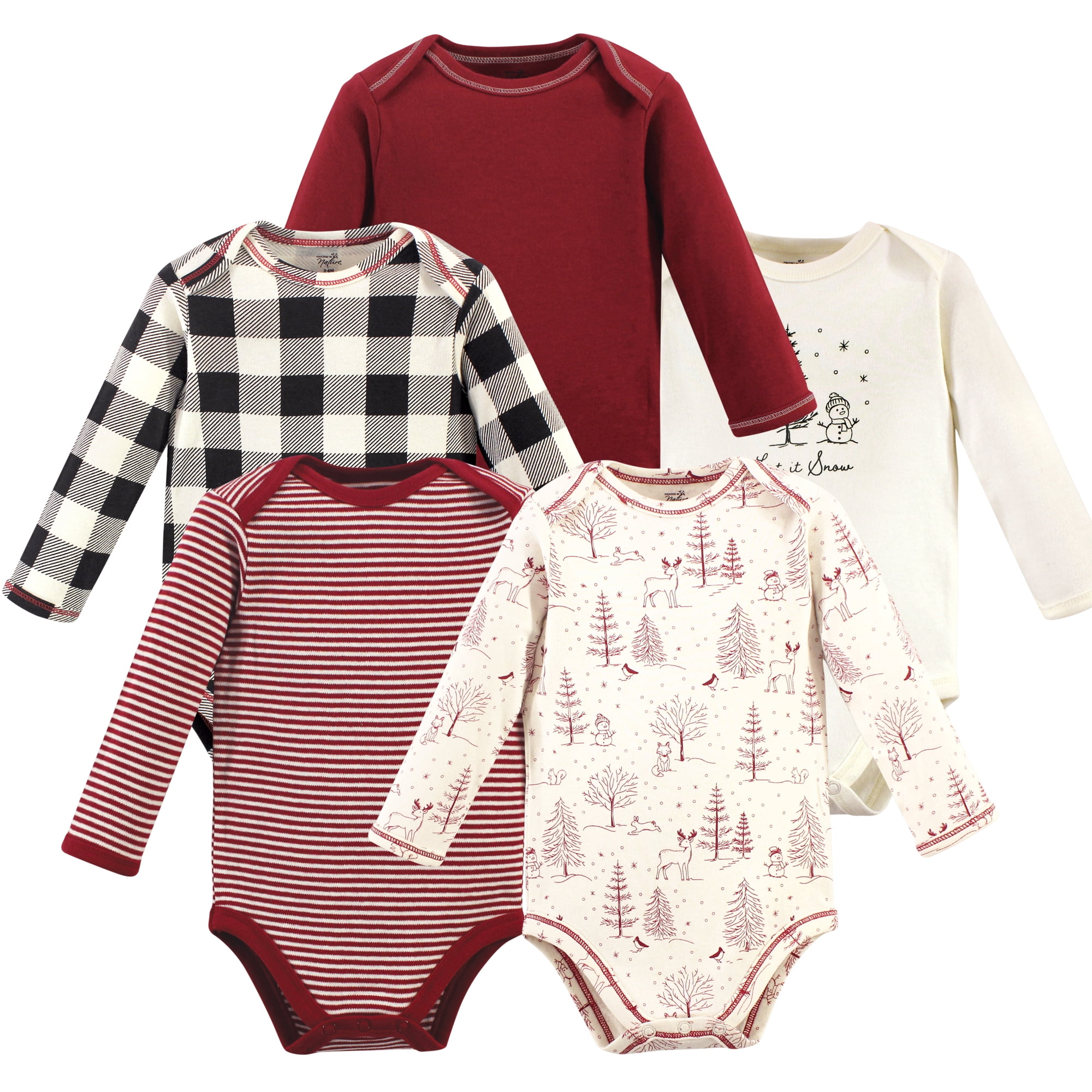 Luvable Friends Touched by Nature Long-Sleeve Bodysuits 5pk, Winter Trail, 3-6M