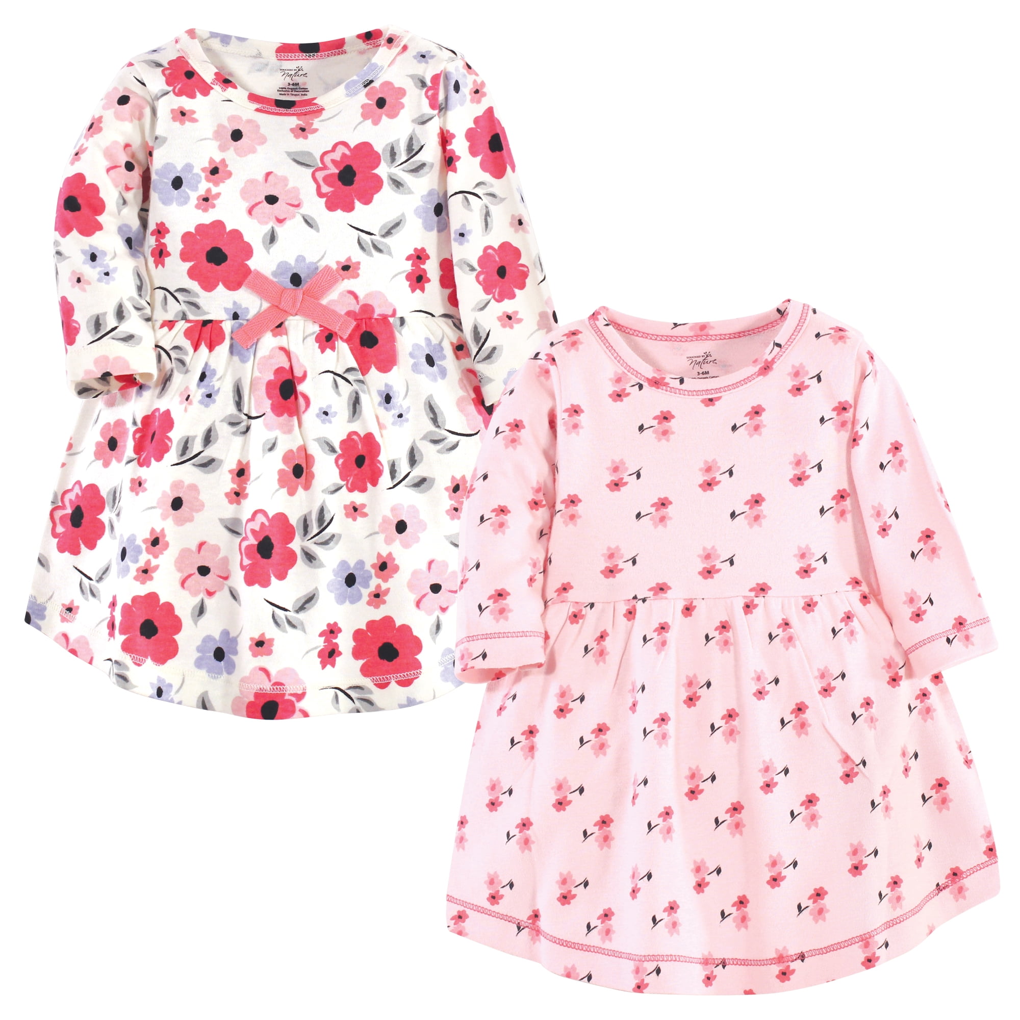 Luvable Friends Touched by Nature Long-Sleeve Dresses 2pk, Blooming Coral, 12-18M