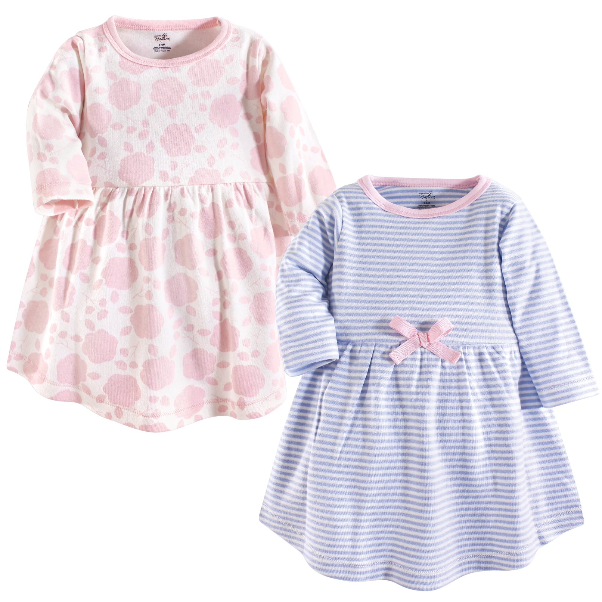 Luvable Friends Touched by Nature Long-Sleeve Dresses 2pk, Blossom Silhouette, 3-6M