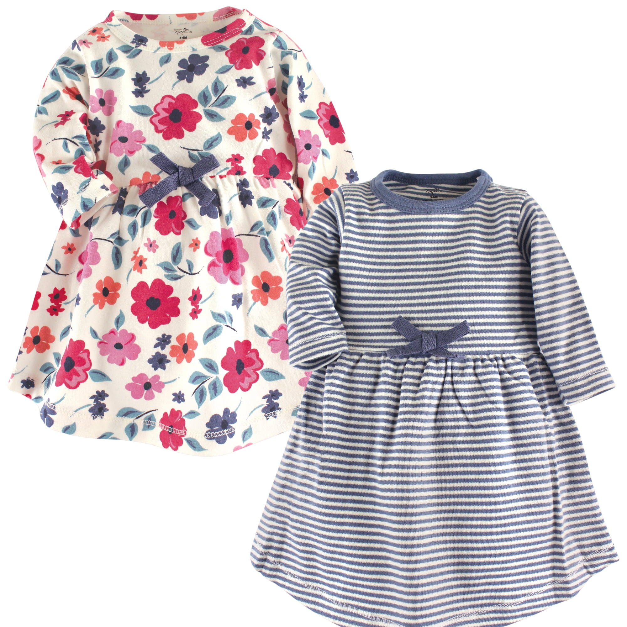 Luvable Friends Touched by Nature Long-Sleeve Dresses 2pk, Blue Meadow Blossom, 4T