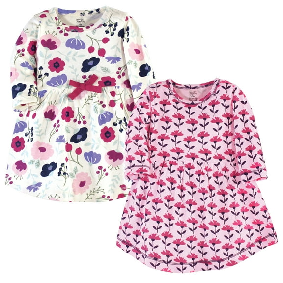 Luvable Friends Touched by Nature Long-Sleeve Dresses 2pk, Blush Bloom, 0-3M