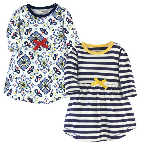 Luvable Friends Touched by Nature Long-Sleeve Dresses 2pk, Ceramic Teal, 18-24M