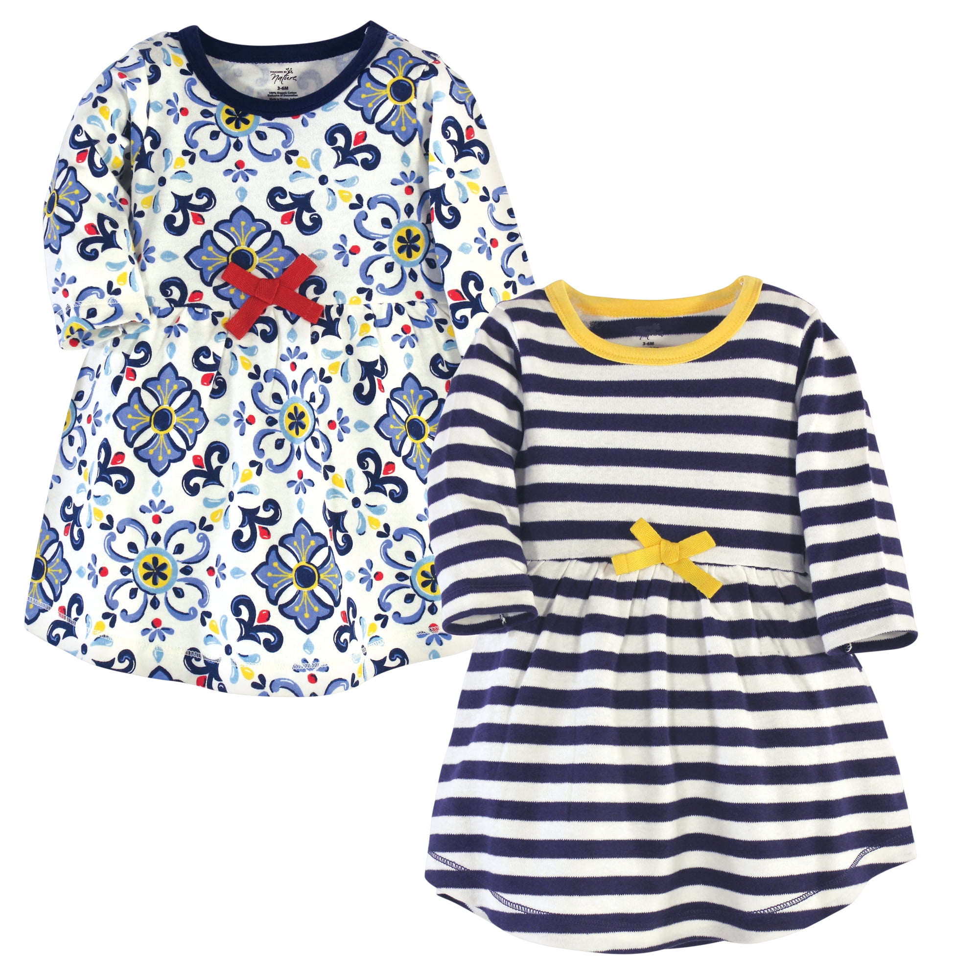 Luvable Friends Touched by Nature Long-Sleeve Dresses 2pk, Ceramic Teal, 9-12M