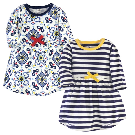 Luvable Friends Touched by Nature Long-Sleeve Dresses 2pk, Ceramic Teal, 9-12M