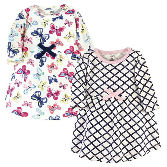 Luvable Friends Touched by Nature Long-Sleeve Dresses 2pk, Colorful Butterfly Garden, 18-24M