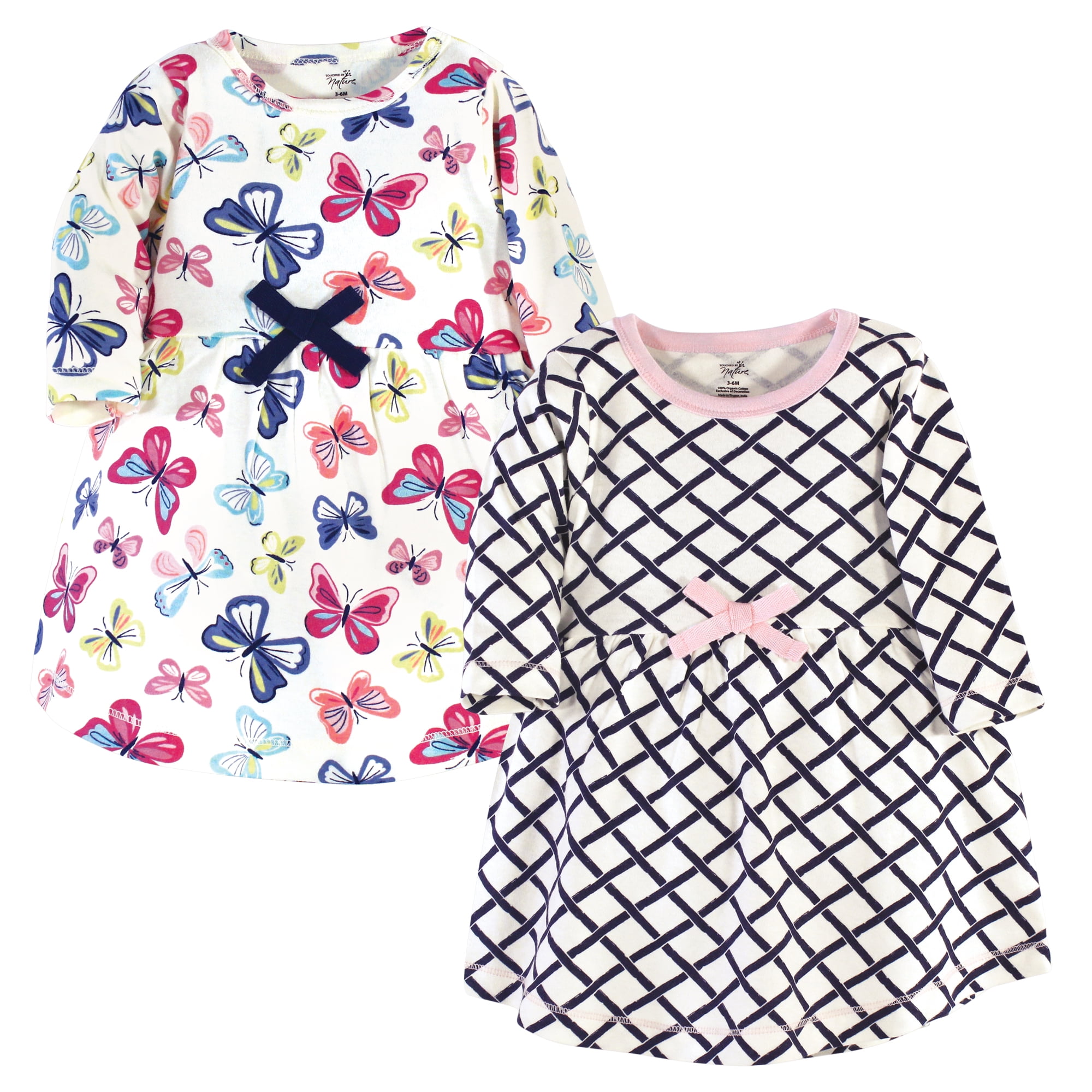Luvable Friends Touched by Nature Long-Sleeve Dresses 2pk, Colorful Butterfly Garden, 2T