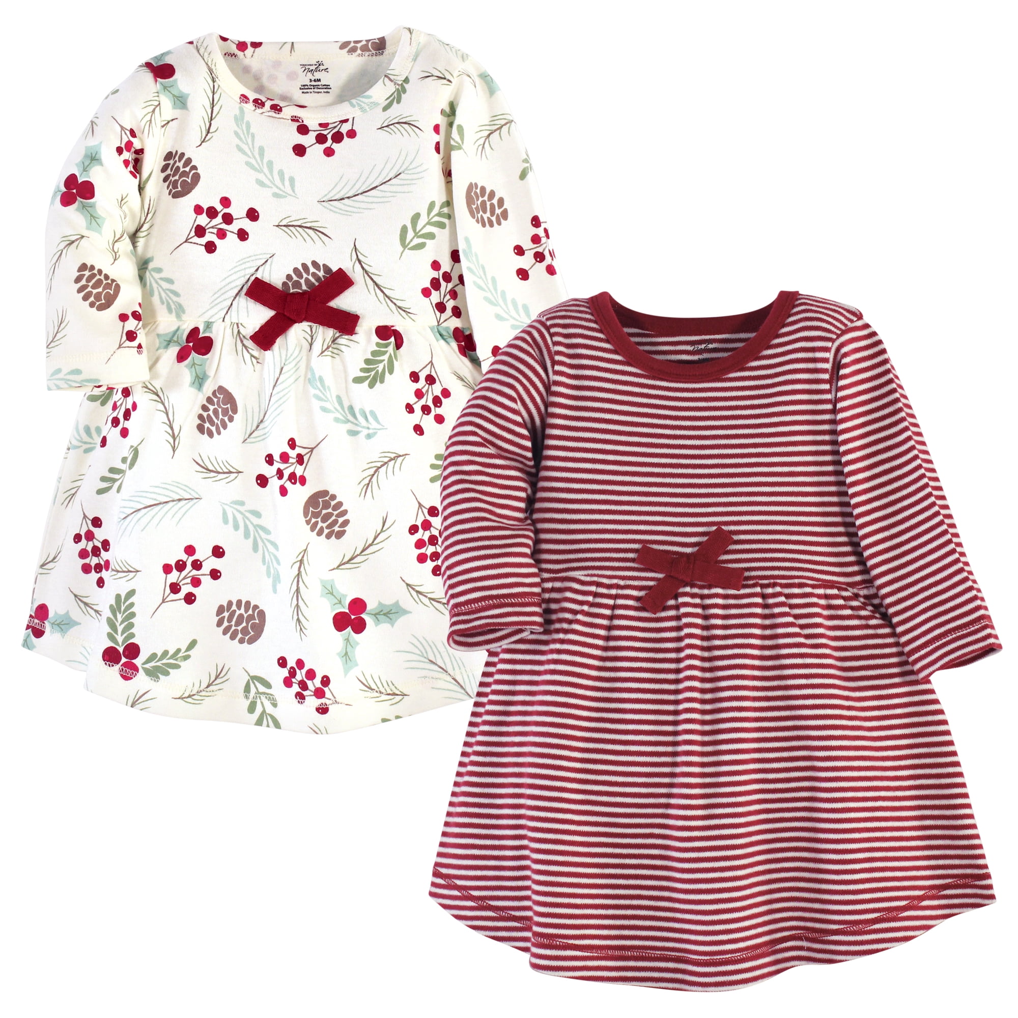 Luvable Friends Touched by Nature Long-Sleeve Dresses 2pk, Crimson Berry, 18-24M
