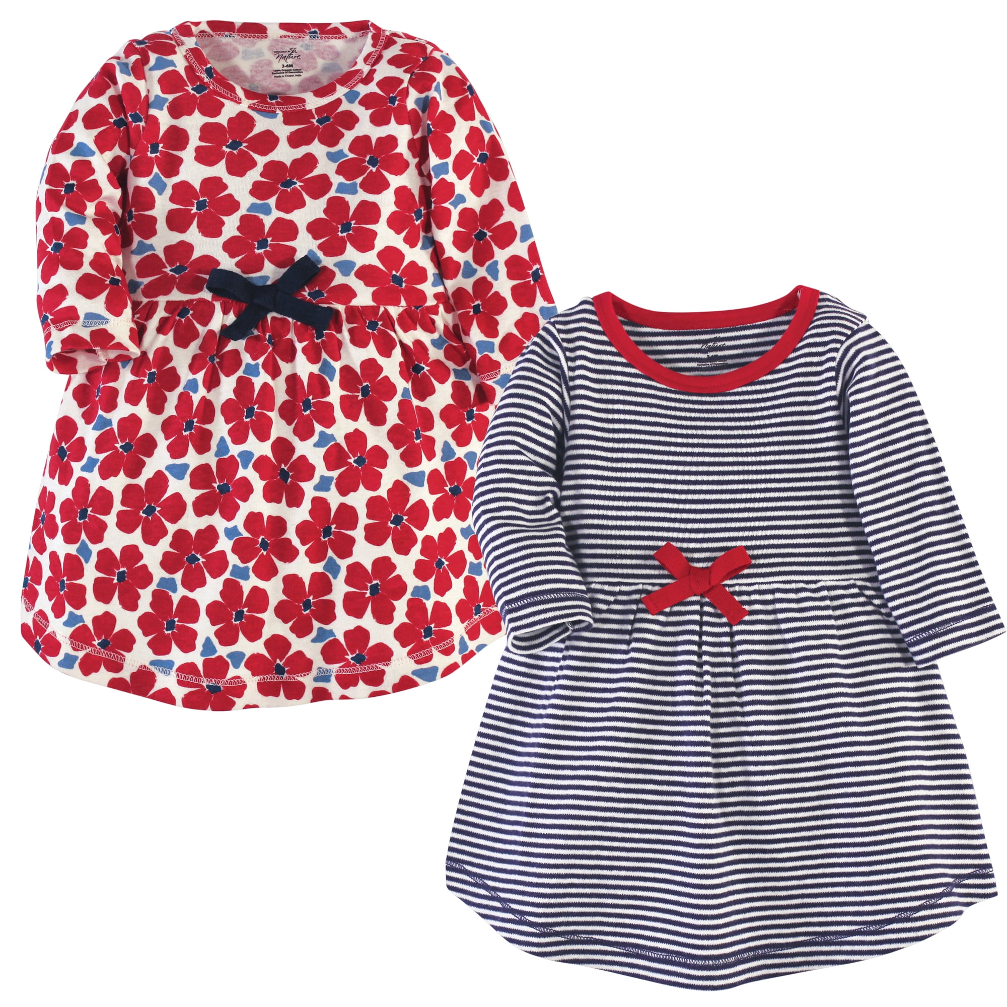 Luvable Friends Touched by Nature Long-Sleeve Dresses 2pk, Crimson Bloom, 12-18M