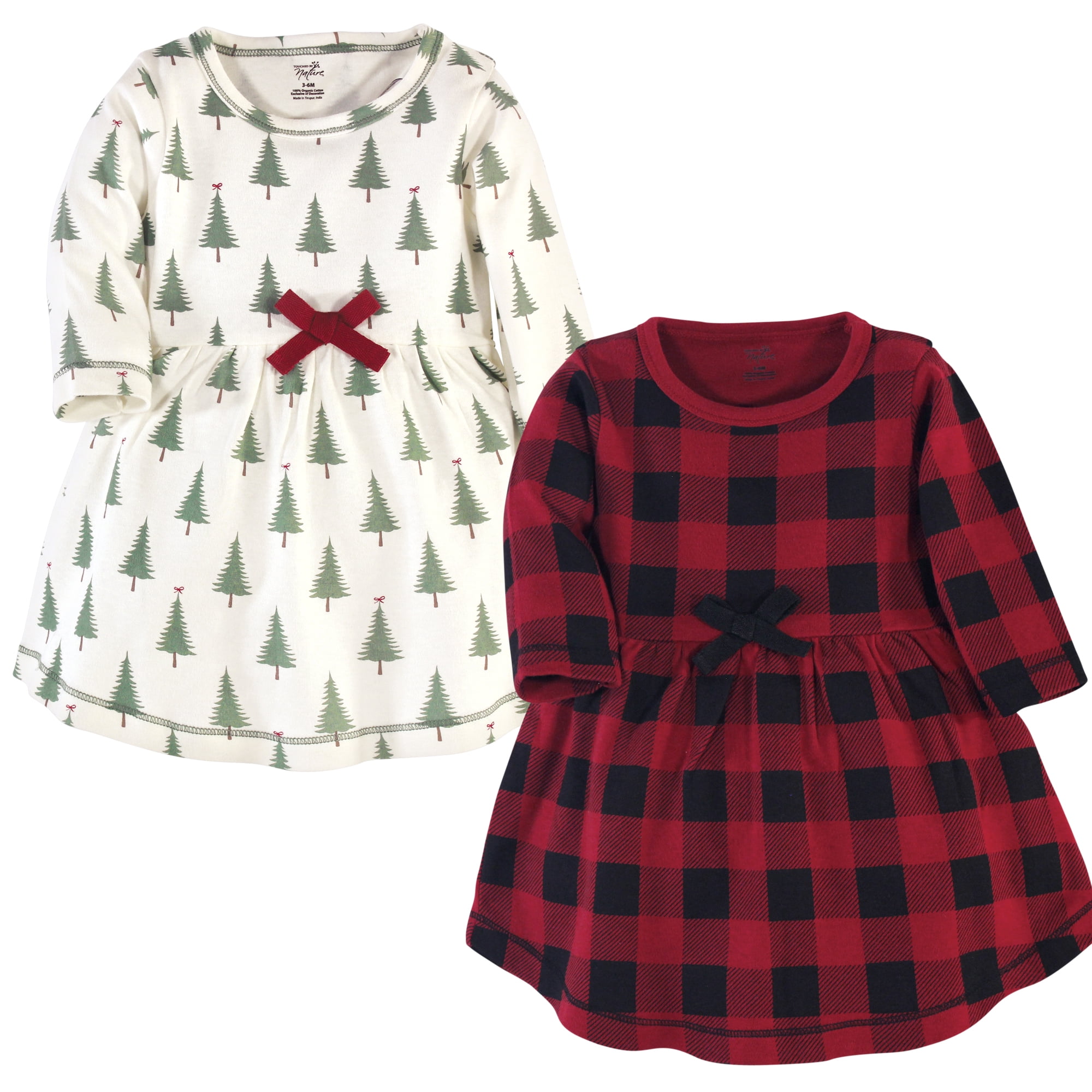 Luvable Friends Touched by Nature Long-Sleeve Dresses 2pk, Forest Check, 6-9M