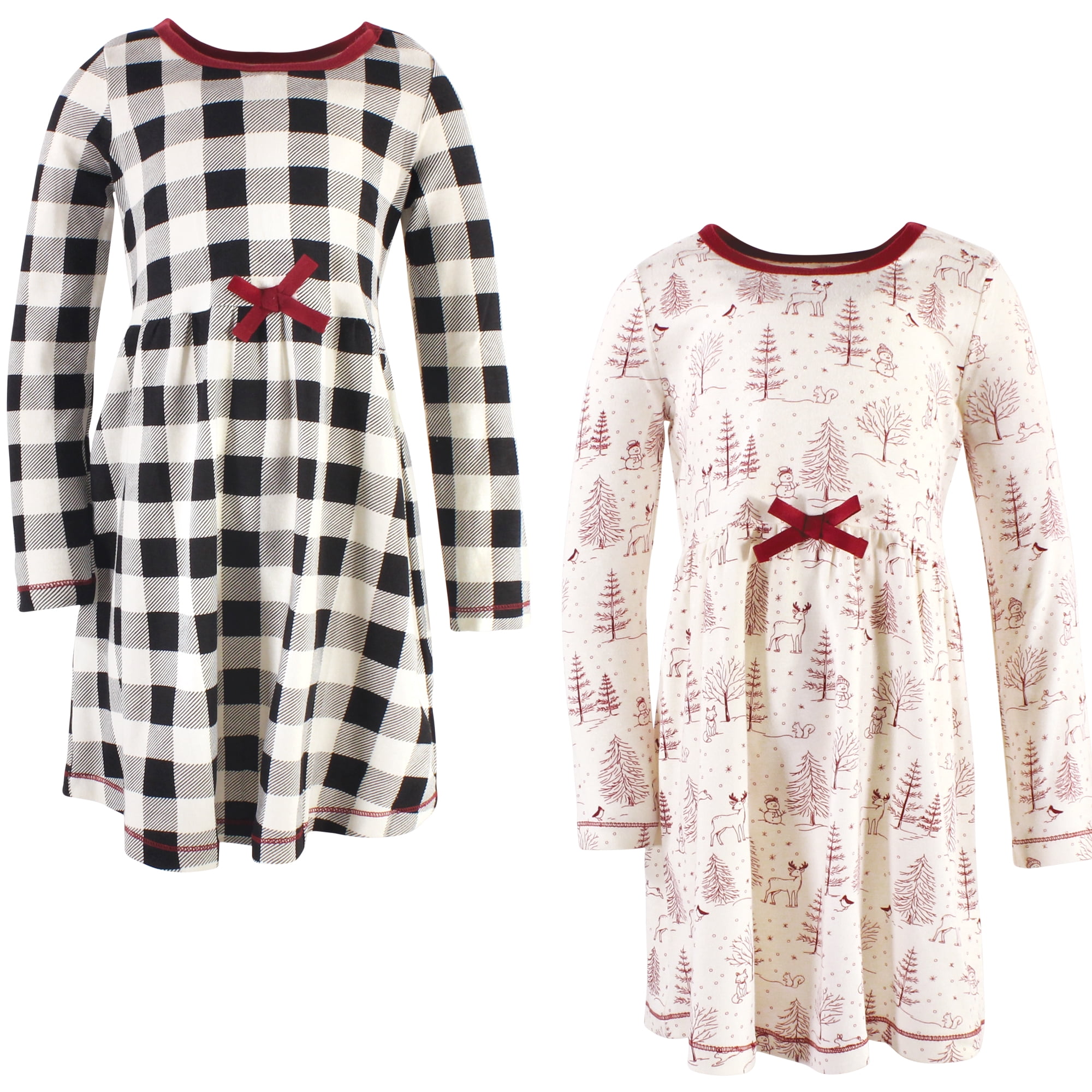Luvable Friends Touched by Nature Long-Sleeve Dresses 2pk, Frosted Forest, 10 Years