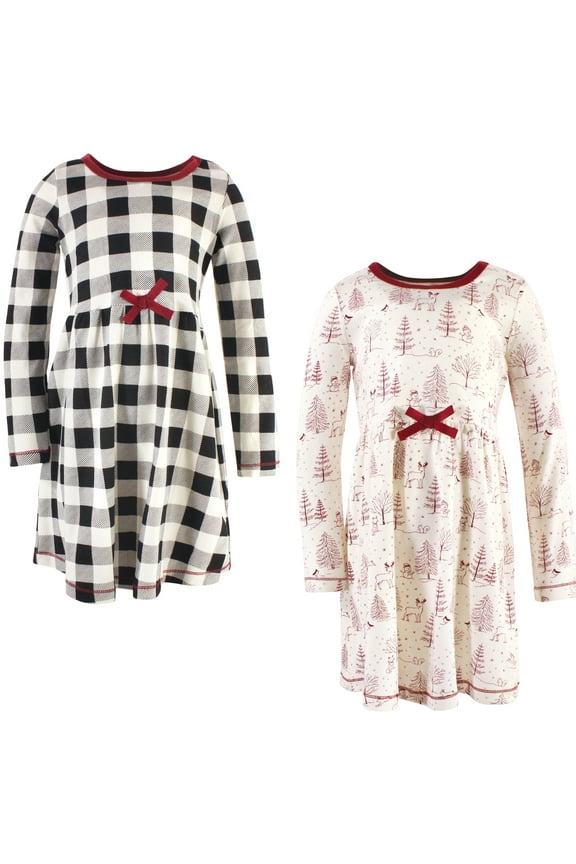 Touched by Nature Long-Sleeve Dresses 2pk, Frosted Forest, 7 Years