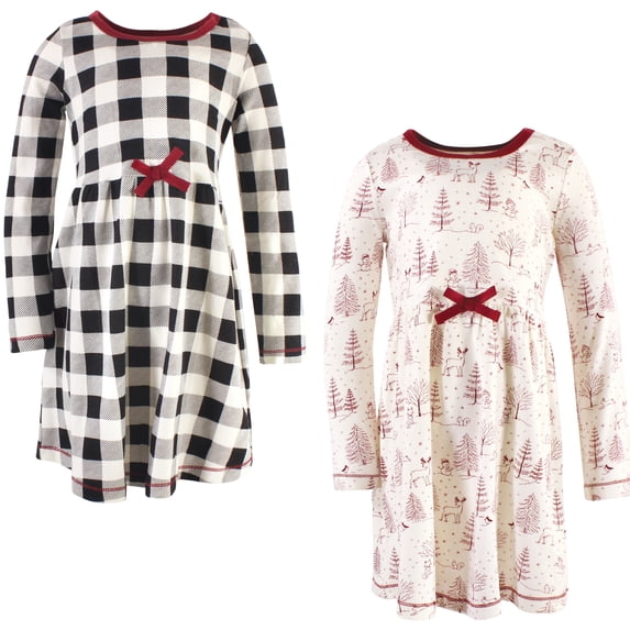 Luvable Friends Touched by Nature Long-Sleeve Dresses 2pk, Frosty Forest, 3T