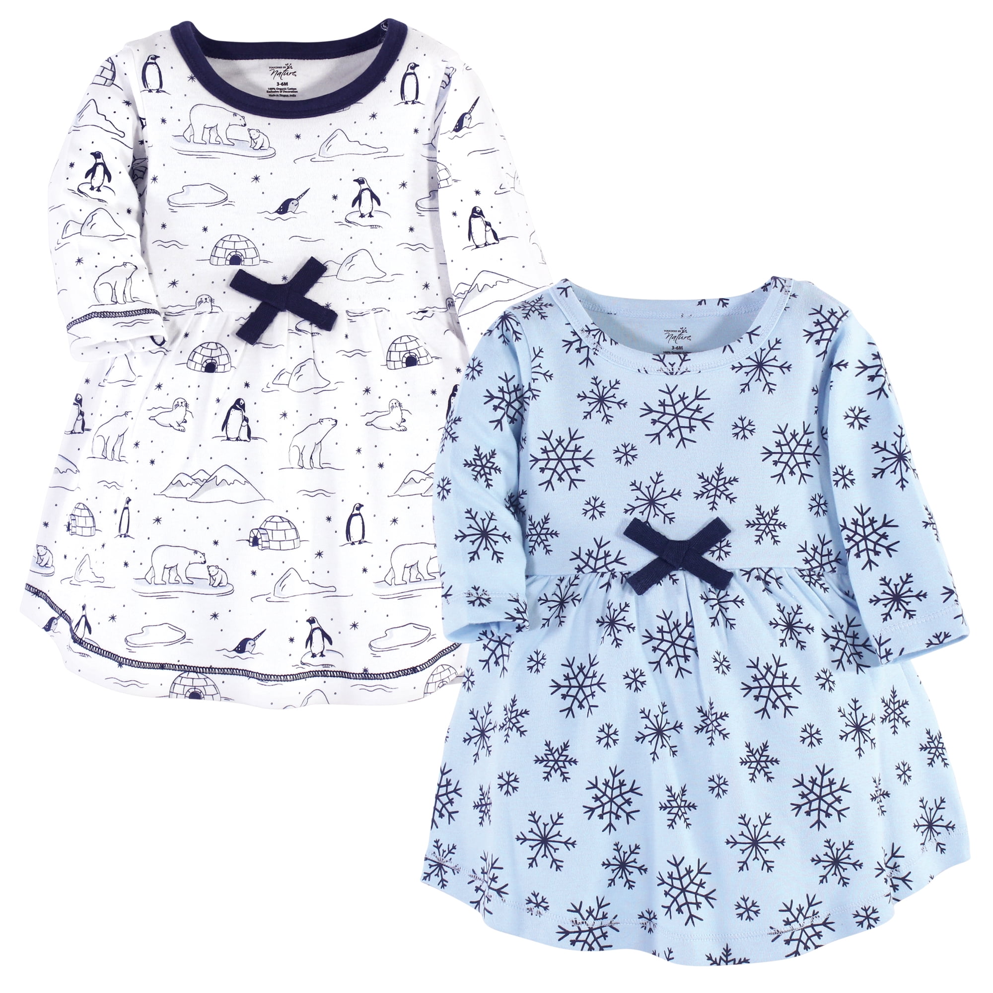 Luvable Friends Touched by Nature Long-Sleeve Dresses 2pk, Frozen Mist, 7 Years