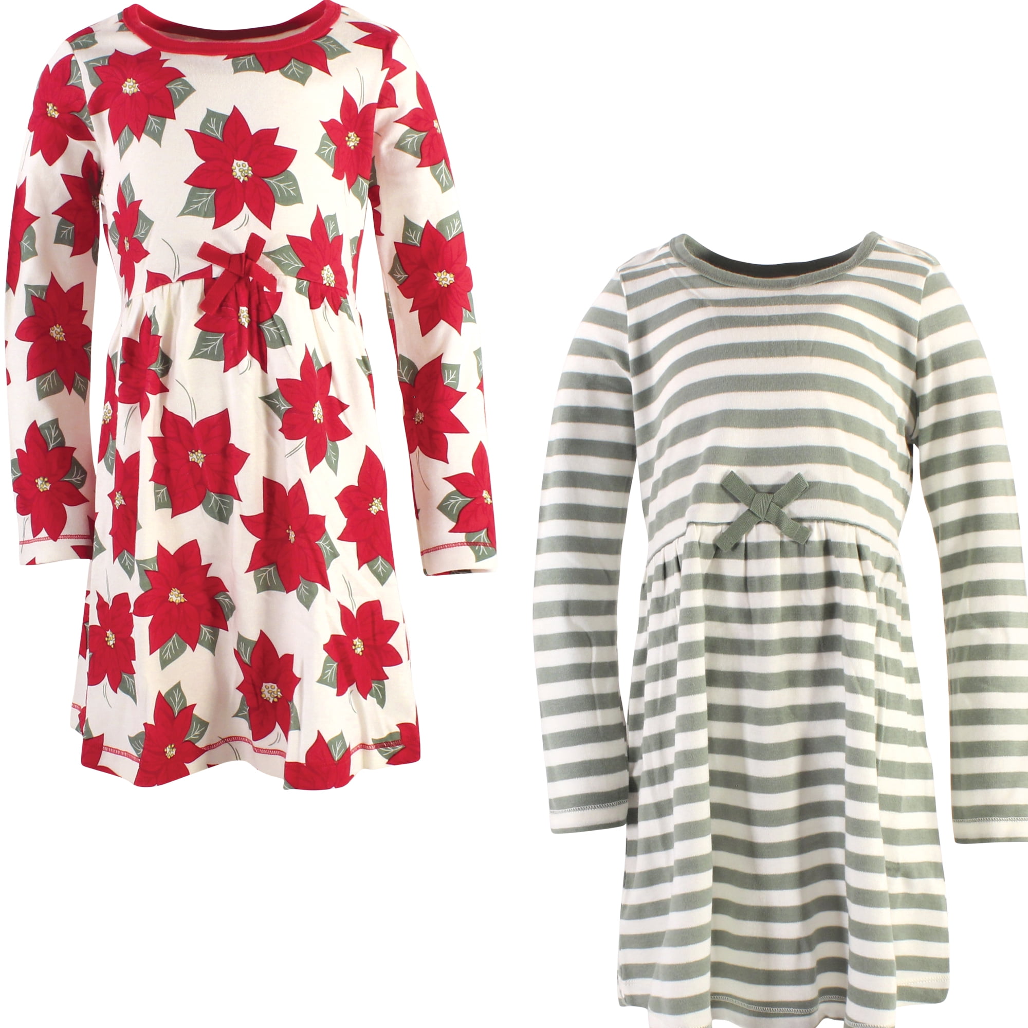 Luvable Friends Touched by Nature Long-Sleeve Dresses 2pk, Holiday Bloom, 3T