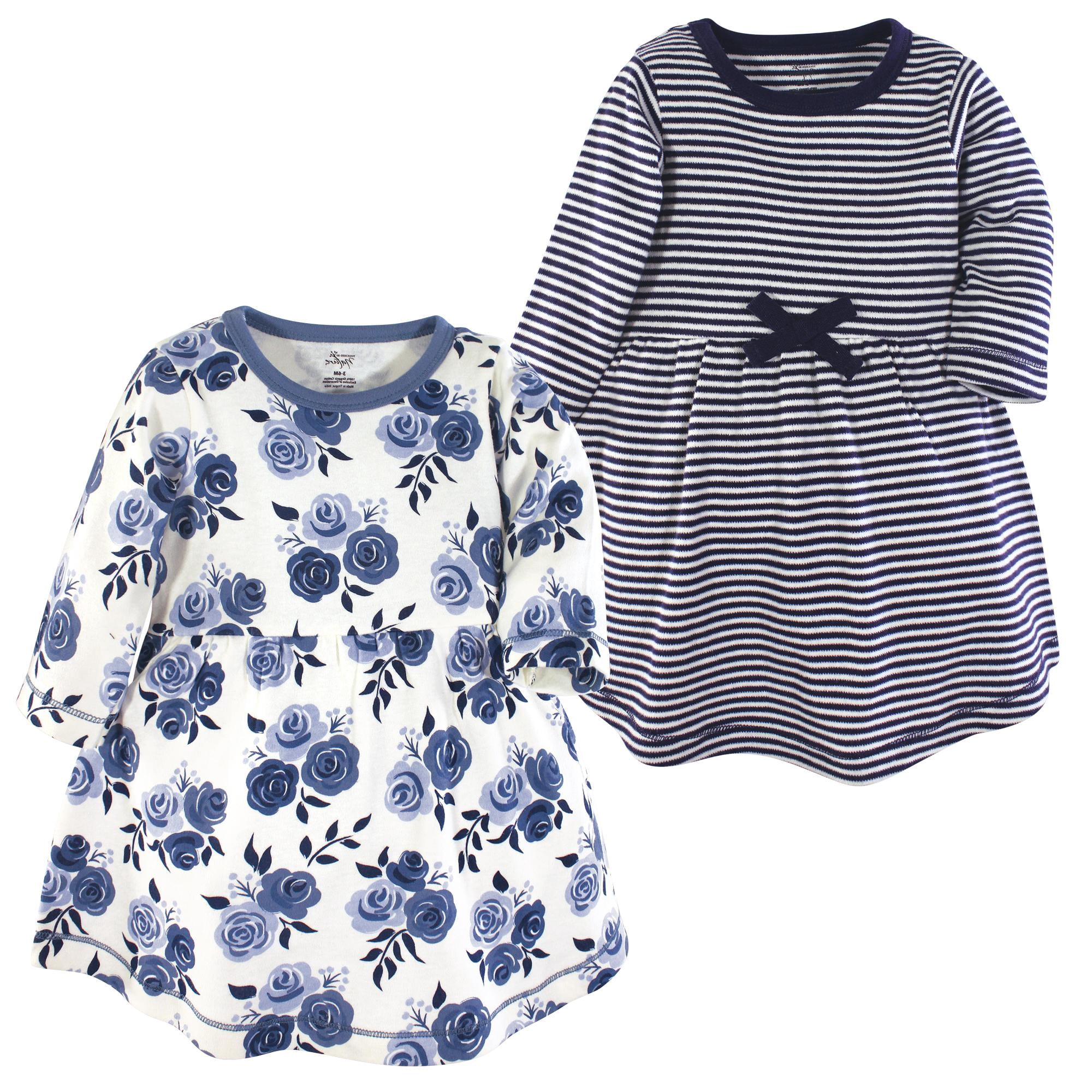 Luvable Friends Touched by Nature Long-Sleeve Dresses 2pk, Indigo Bloom, 6-9M