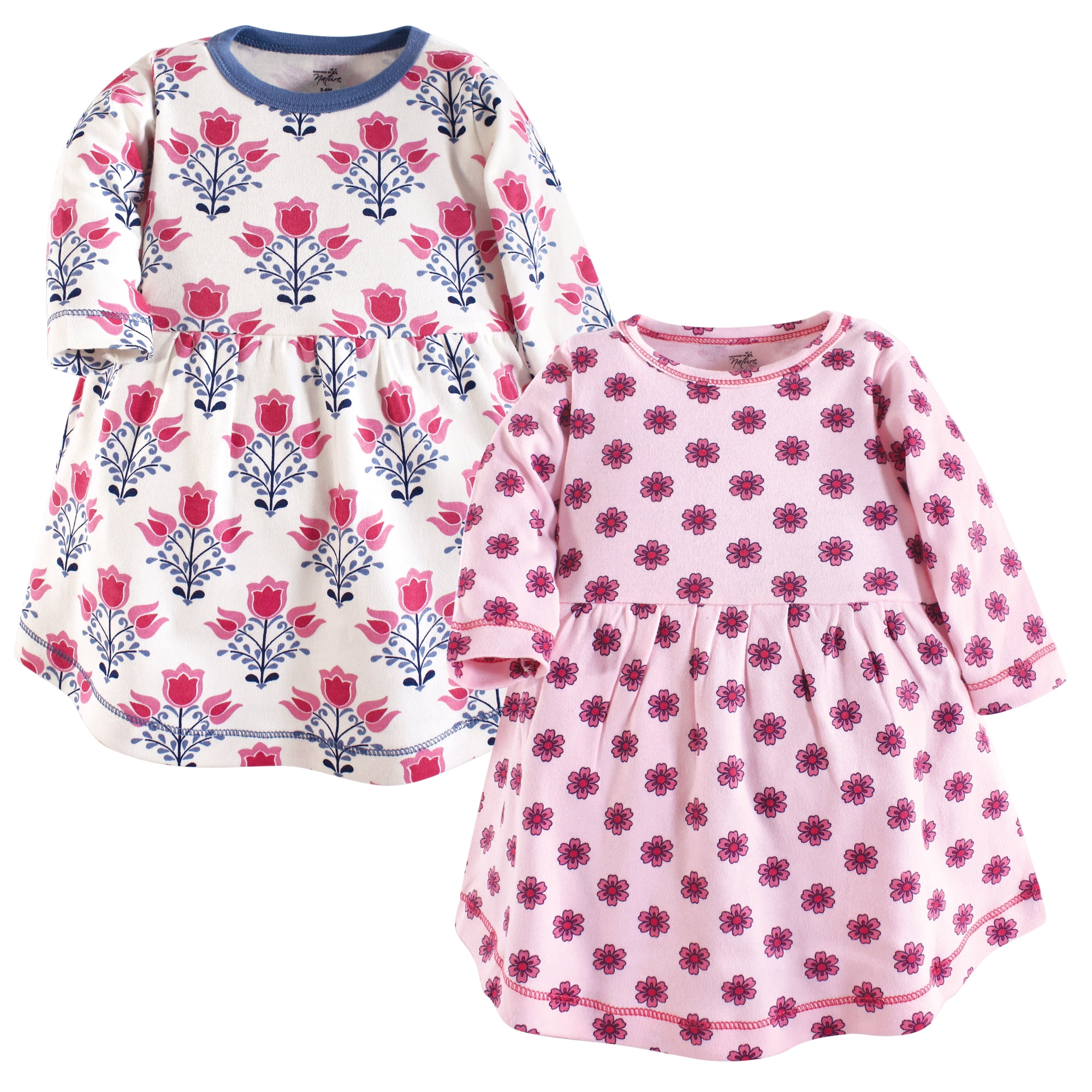 Luvable Friends Touched by Nature Long-Sleeve Dresses 2pk, Pink Abstract Floral, 12-18M