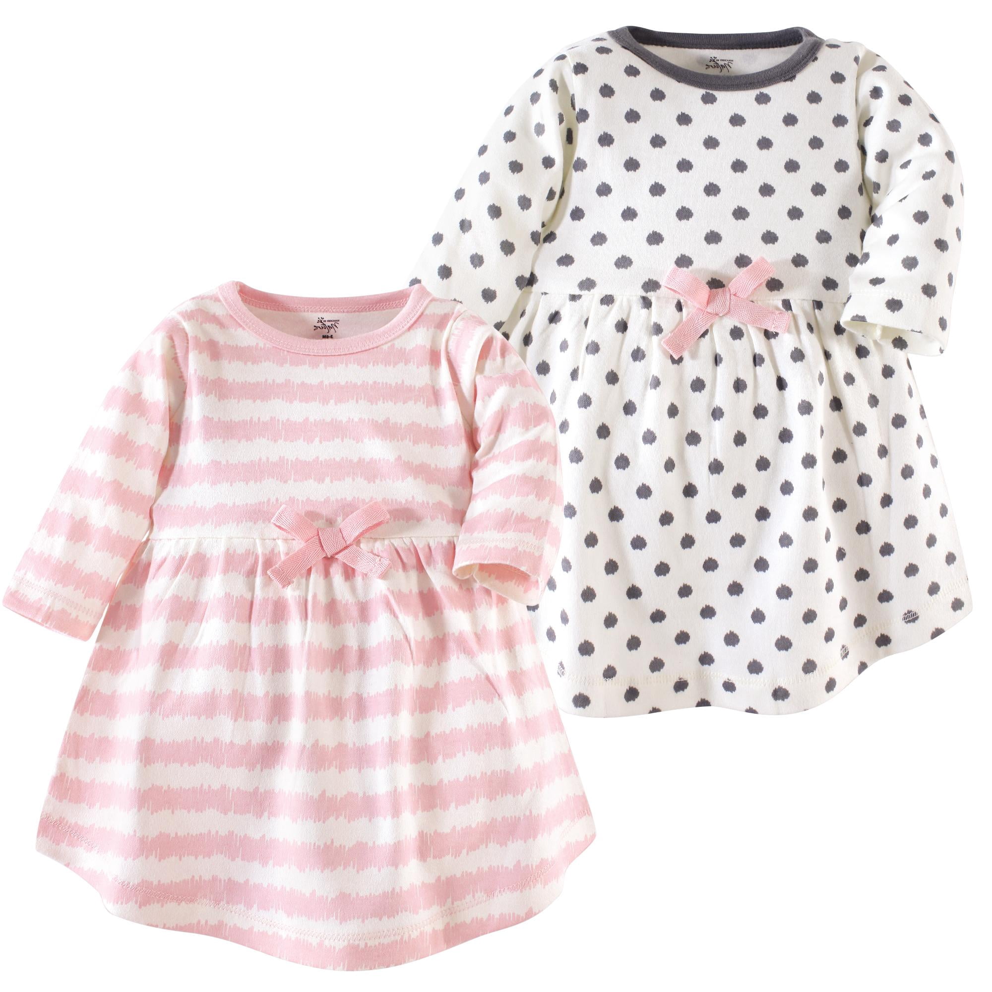 Luvable Friends Touched by Nature Long-Sleeve Dresses 2pk, Pink Gray, 4T