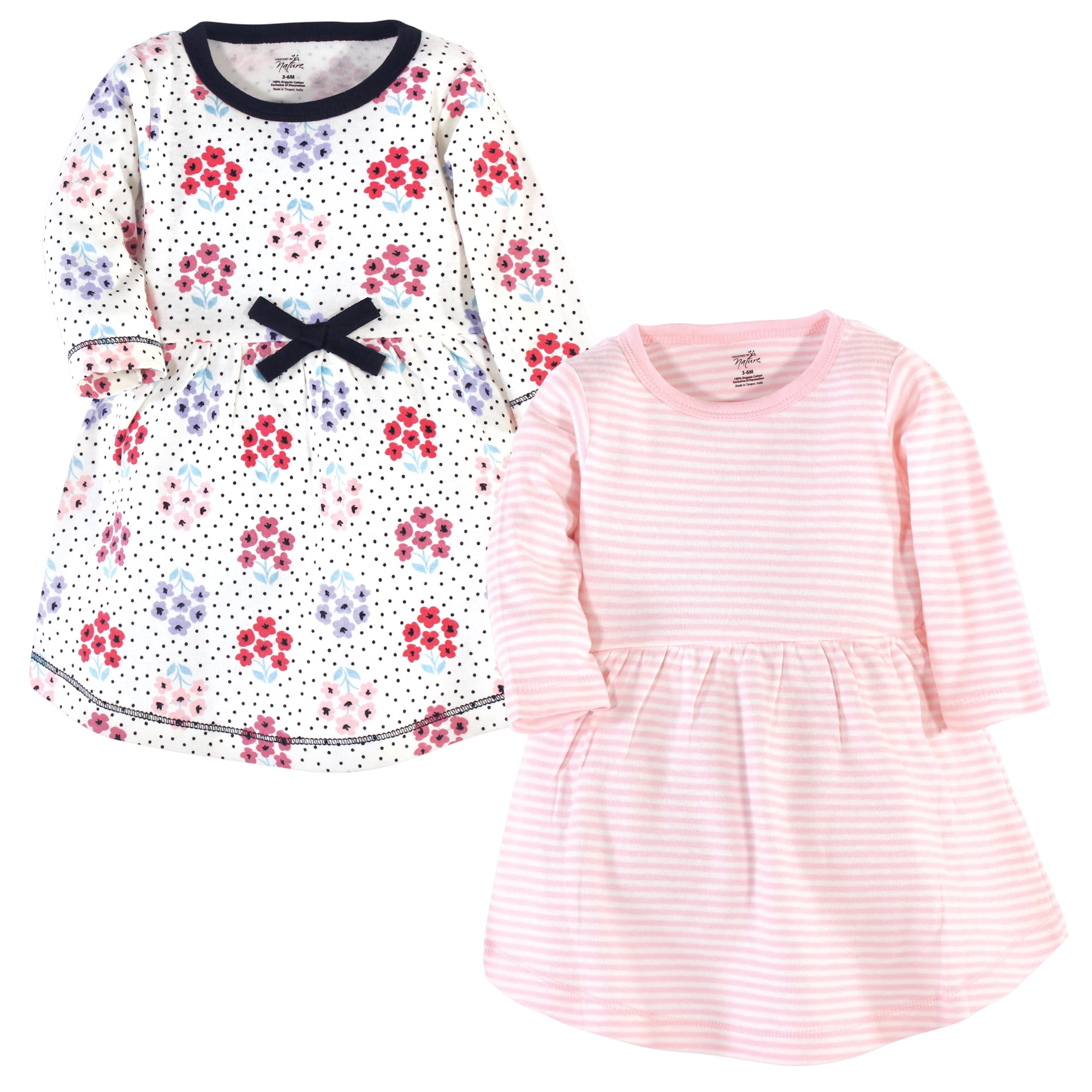 Luvable Friends Touched by Nature Long-Sleeve Dresses 2pk, Rose Petal Spot, 5T