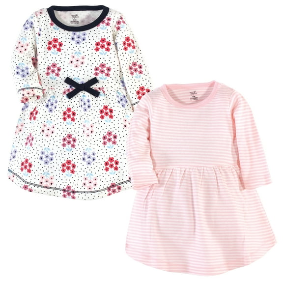 Luvable Friends Touched by Nature Long-Sleeve Dresses 2pk, Rose Petal Spot, 9-12M