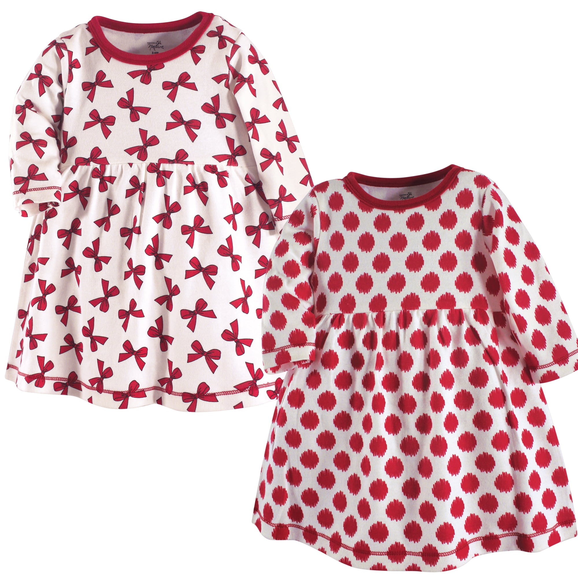 Luvable Friends Touched by Nature Long-Sleeve Dresses 2pk, Rosy Ribbons, 18-24M