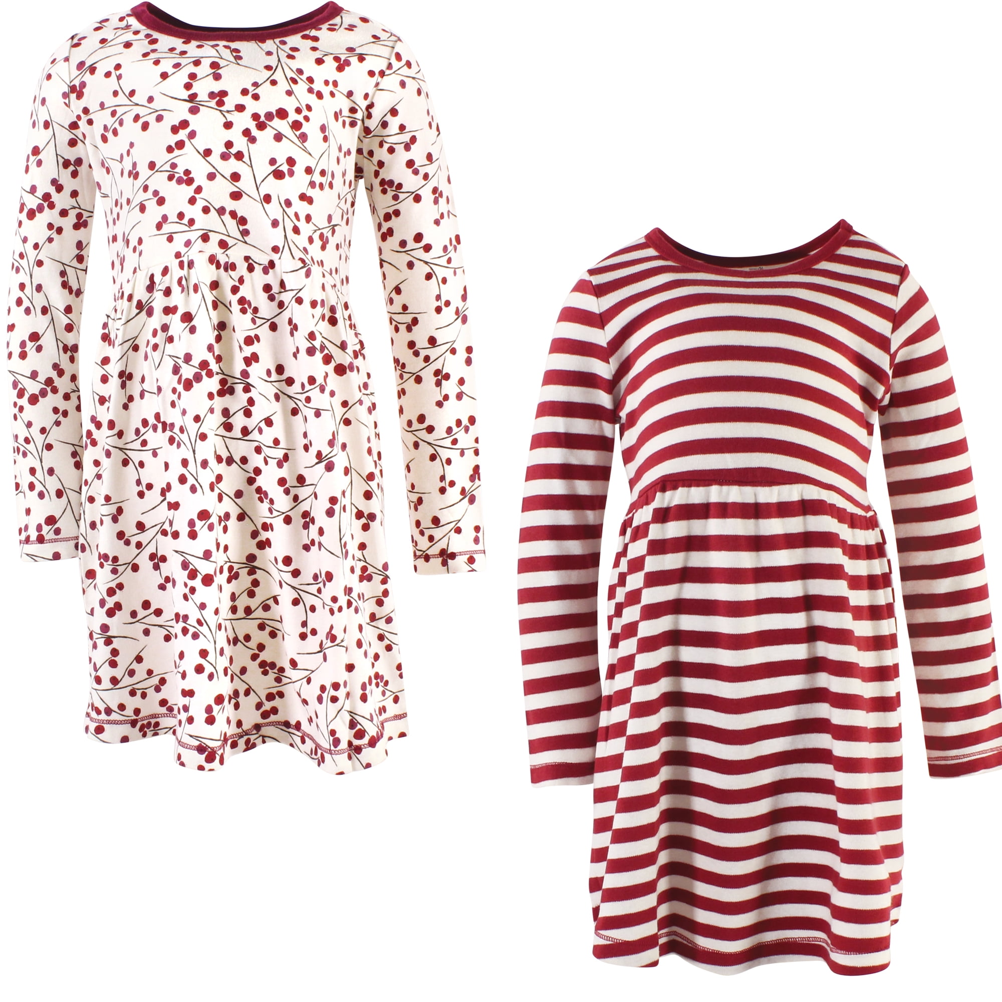 Luvable Friends Touched by Nature Long-Sleeve Dresses 2pk, Ruby Vine, 3T