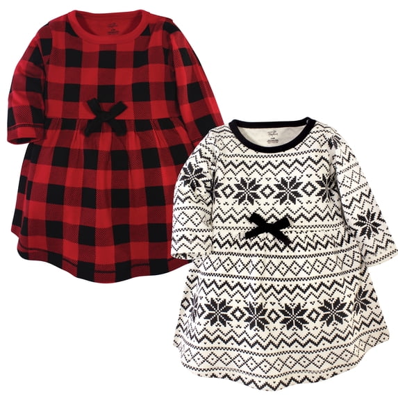 Luvable Friends Touched by Nature Long-Sleeve Dresses 2pk, Rustic Plaid, 0-3M