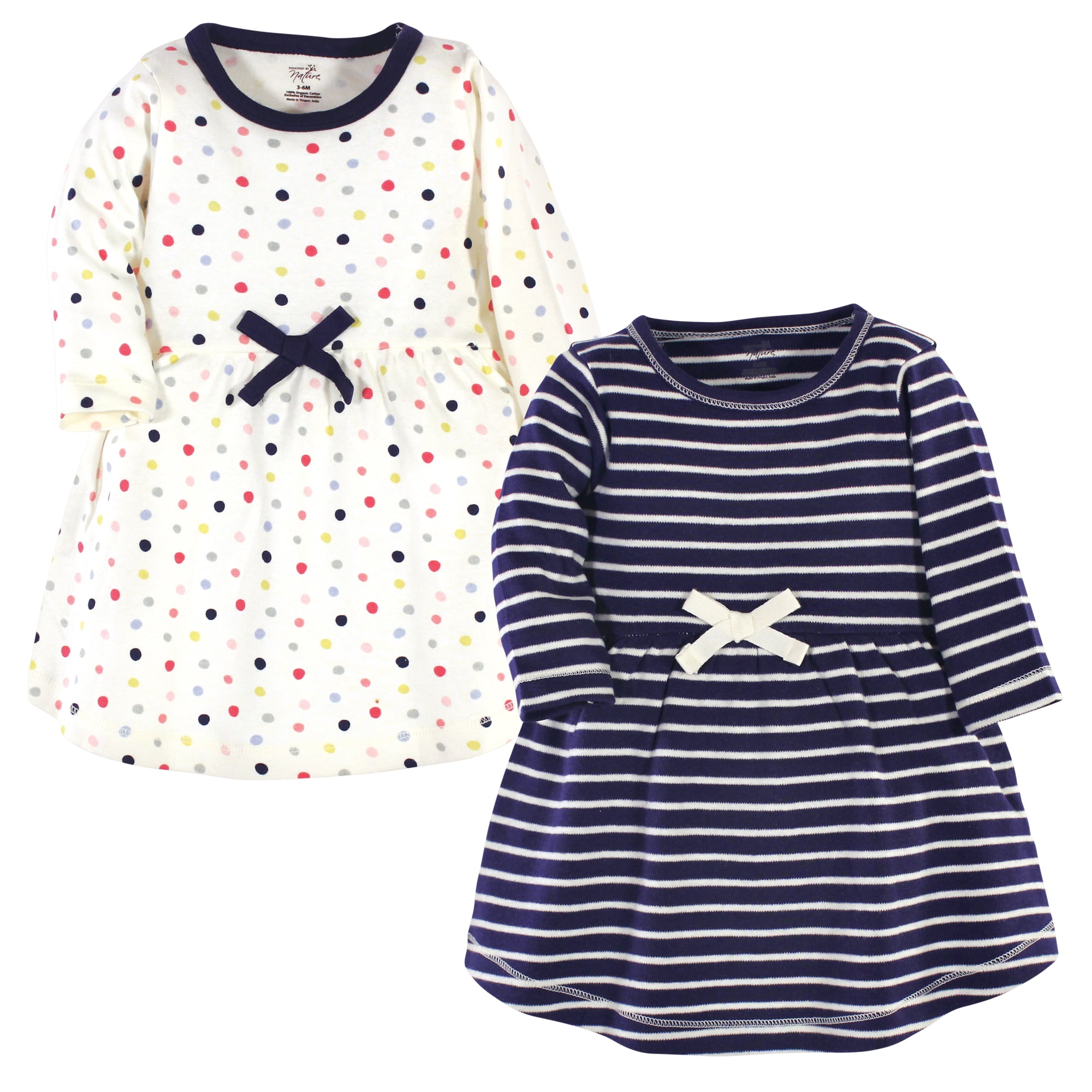 Luvable Friends Touched by Nature Long-Sleeve Dresses 2pk, Vibrant Dots, 9-12M