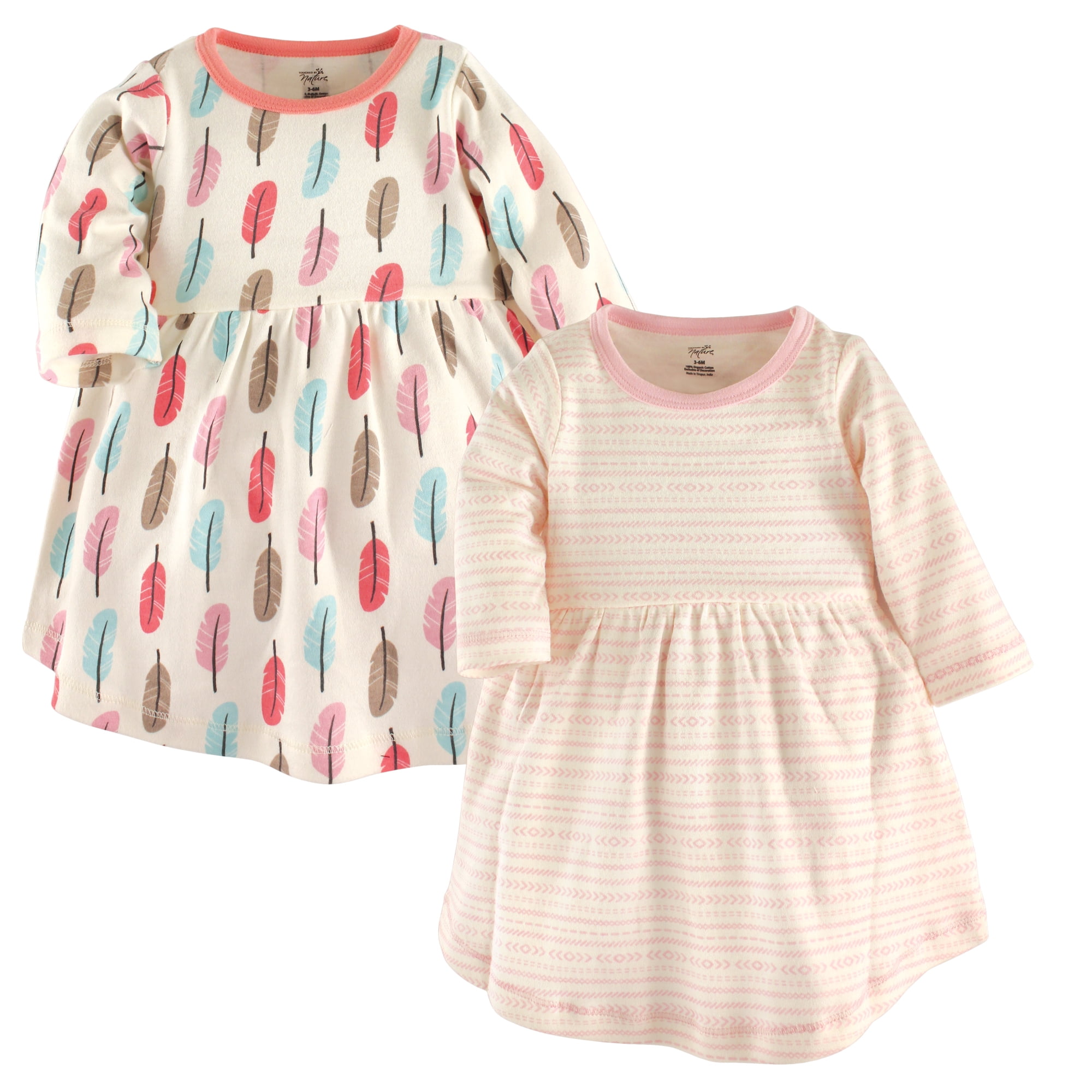 Luvable Friends Touched by Nature Long-Sleeve Dresses 2pk, Whisper Pink, 2T