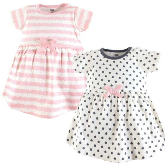 Luvable Friends Touched by Nature Short-Sleeve Dresses 2pk, Blush Charcoal Sketch, 0-3M