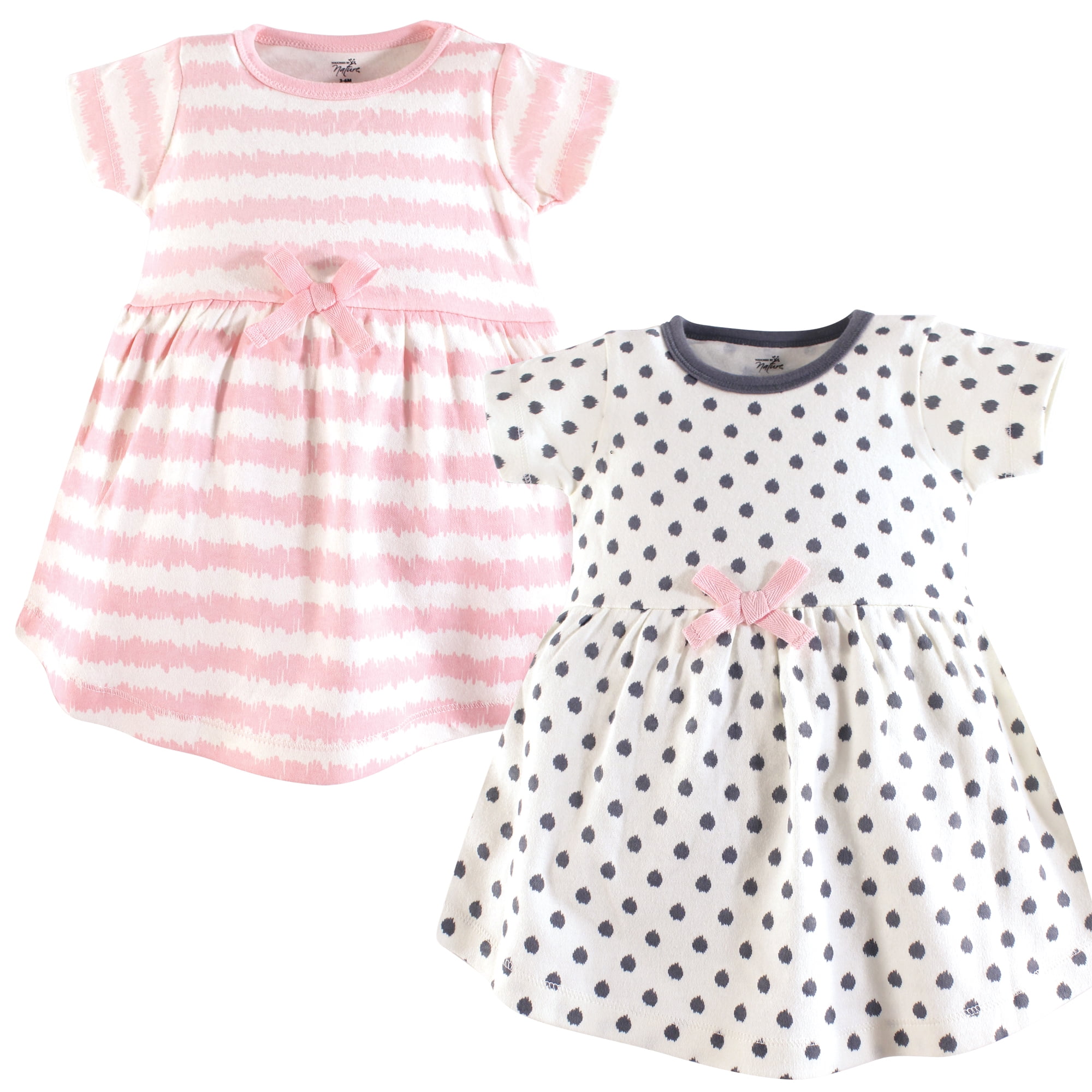 Luvable Friends Touched by Nature Short-Sleeve Dresses 2pk, Blush Charcoal Sketch, 3-6M