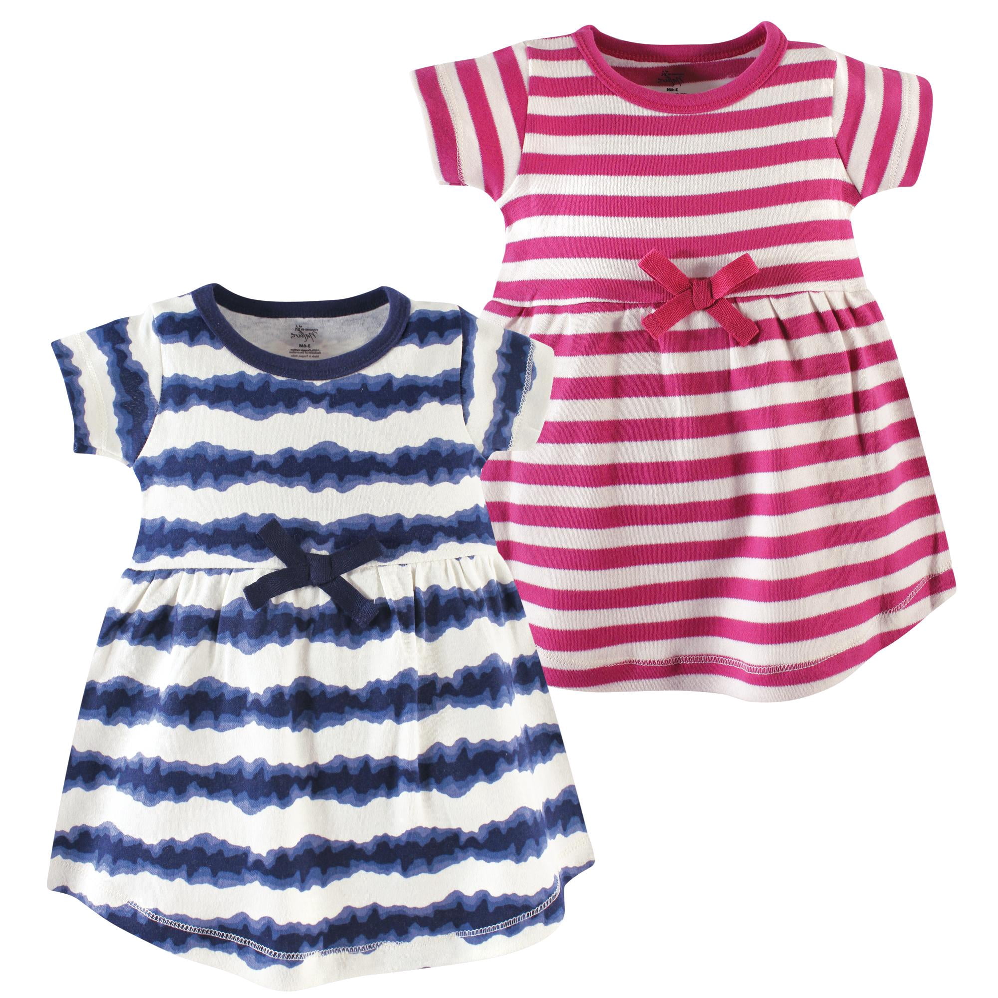 Luvable Friends Touched by Nature Short-Sleeve Dresses 2pk, Kaleidoscope Stripe, 9-12M