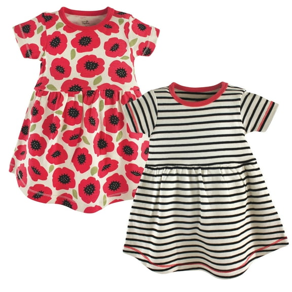 Luvable Friends Touched by Nature Short-Sleeve Dresses 2pk, Poppy Bloom, 0-3M