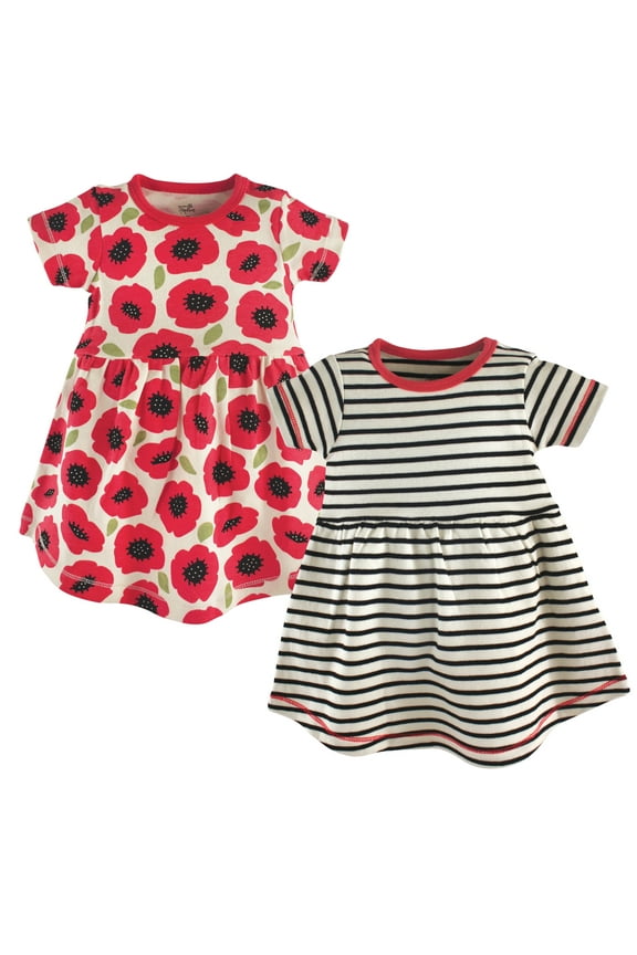 Touched by Nature Short-Sleeve Dresses 2pk, Poppy Bloom, 0-3M