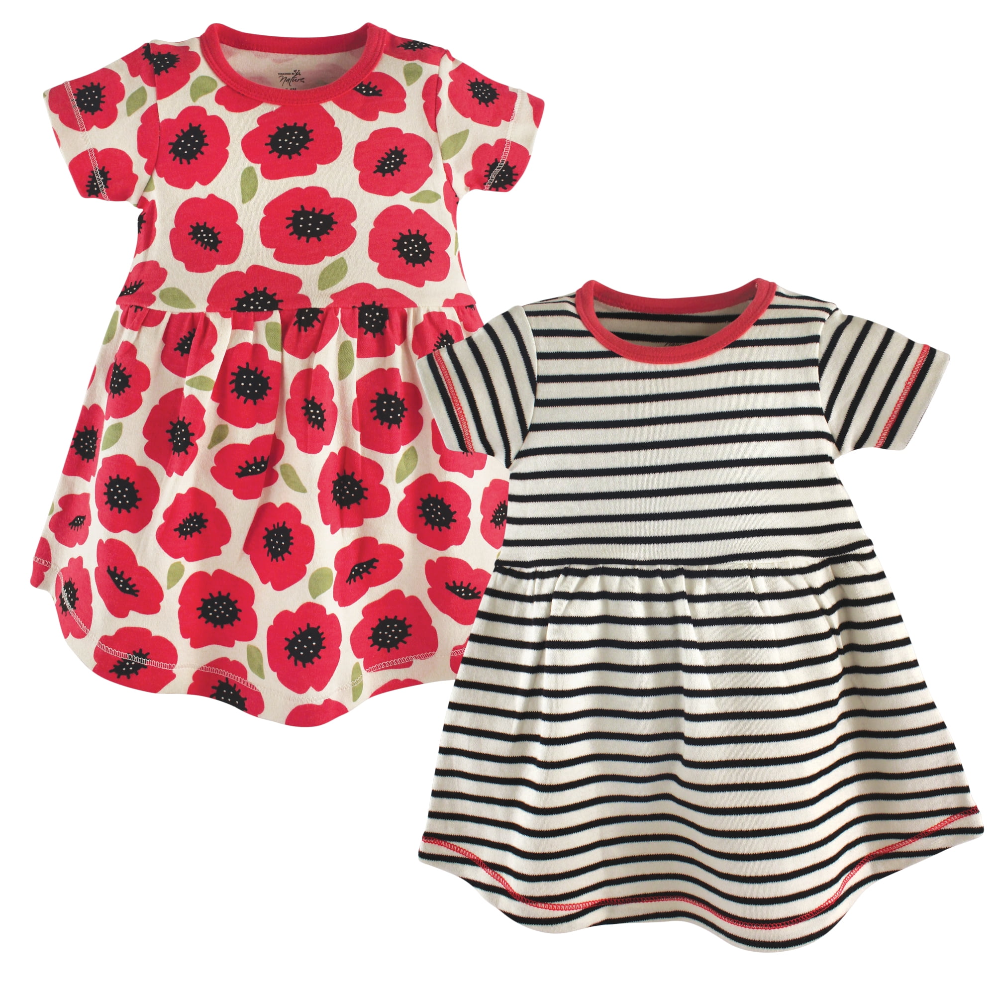 Luvable Friends Touched by Nature Short-Sleeve Dresses 2pk, Poppy Bloom, 4T