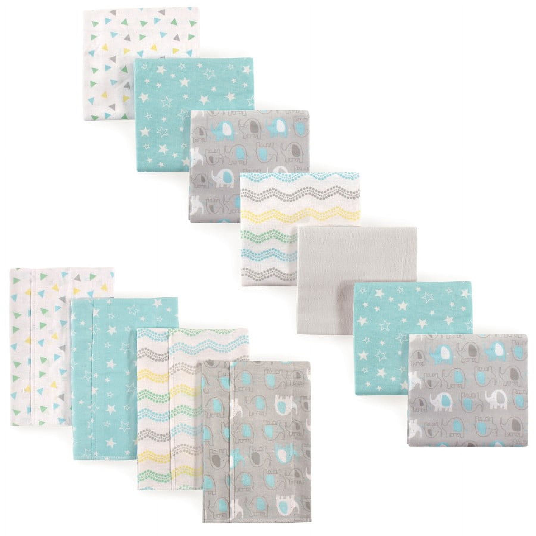 Luvable Friends Unisex Baby Cotton Flannel Burp Cloths and Receiving Blankets, 11-Piece, Basic Elephant, One Size