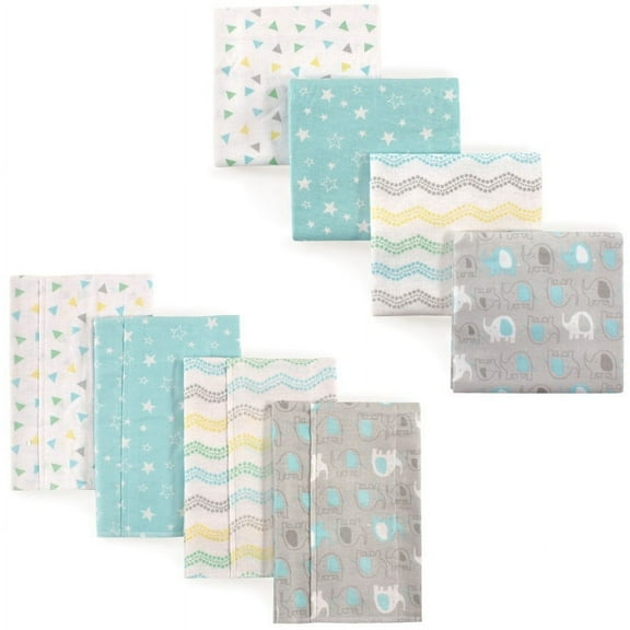 Luvable Friends Unisex Baby Cotton Flannel Burp Cloths and Receiving Blankets, 8-Piece, Basic Elephant, One Size